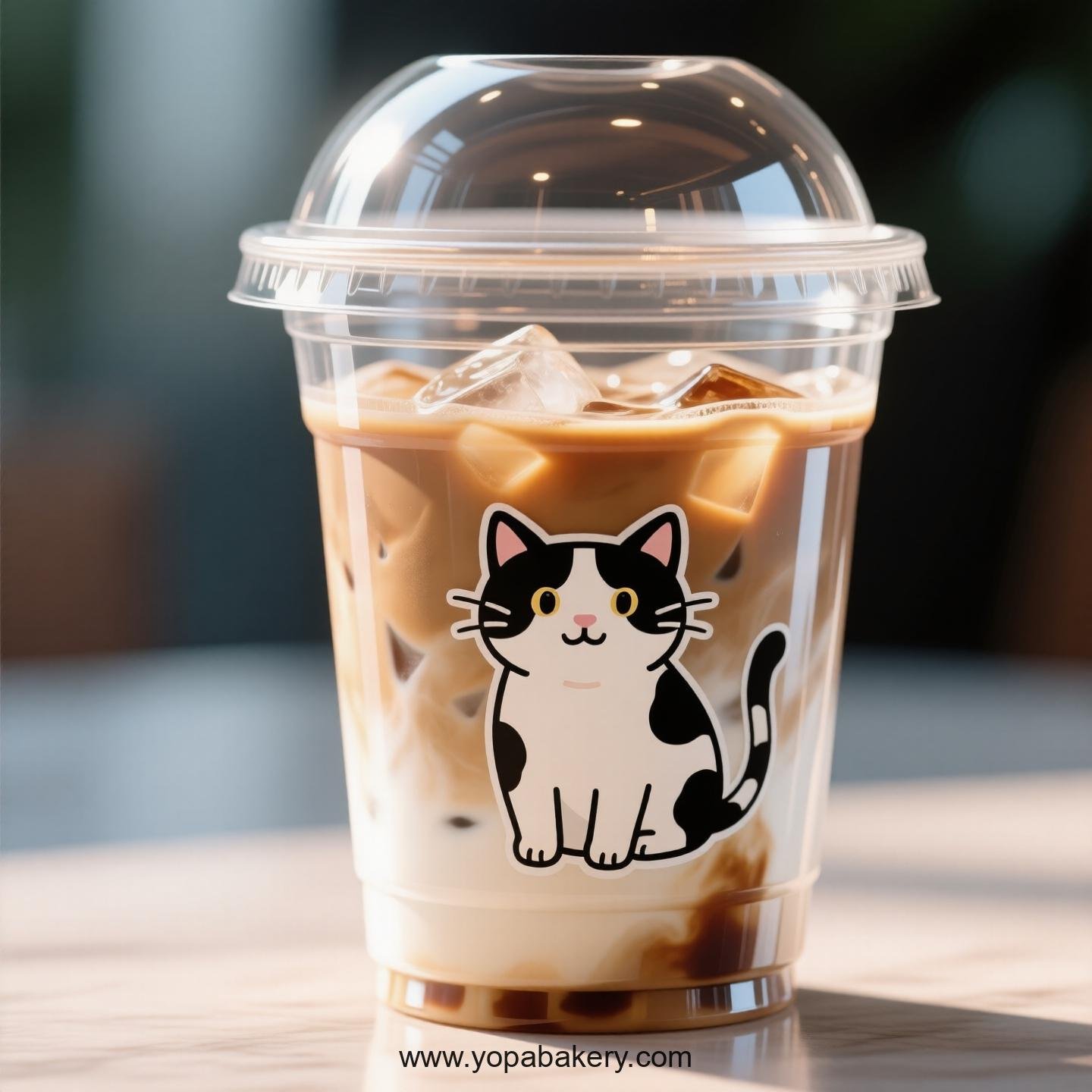 Cow cat Themed Clear Plastic Cups - Disposable PP & PET Coffee Cups with Lids