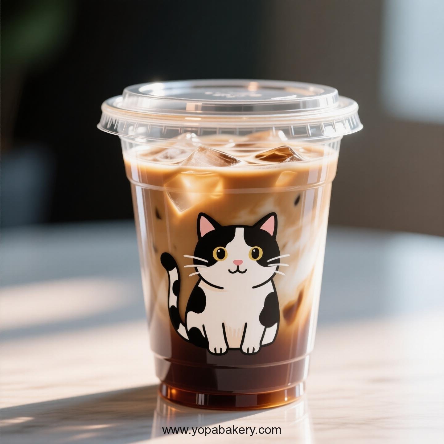 Cow cat Themed Clear Plastic Cups - Disposable PP & PET Coffee Cups with Lids