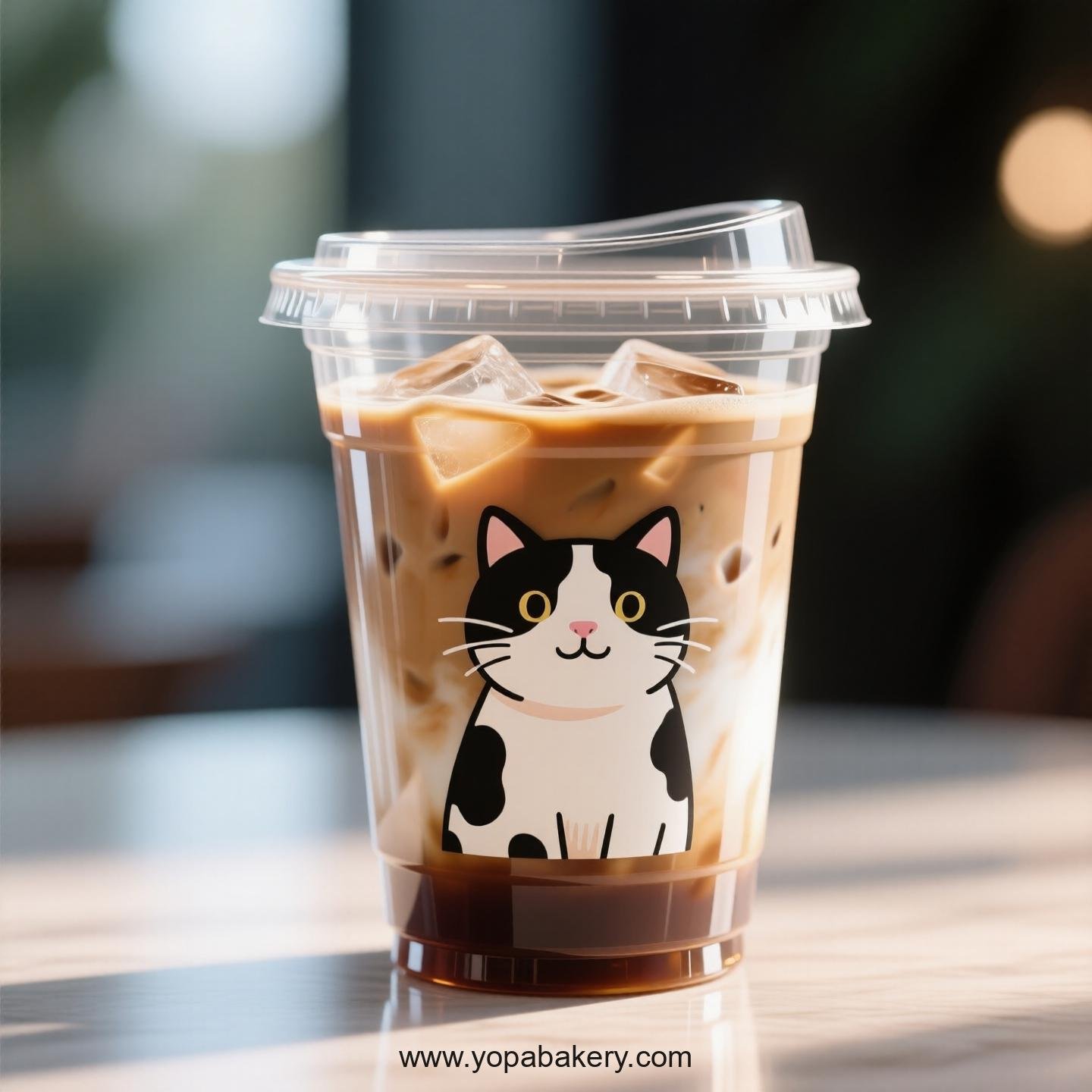 Cow cat Themed Clear Plastic Cups - Disposable PP & PET Coffee Cups with Lids