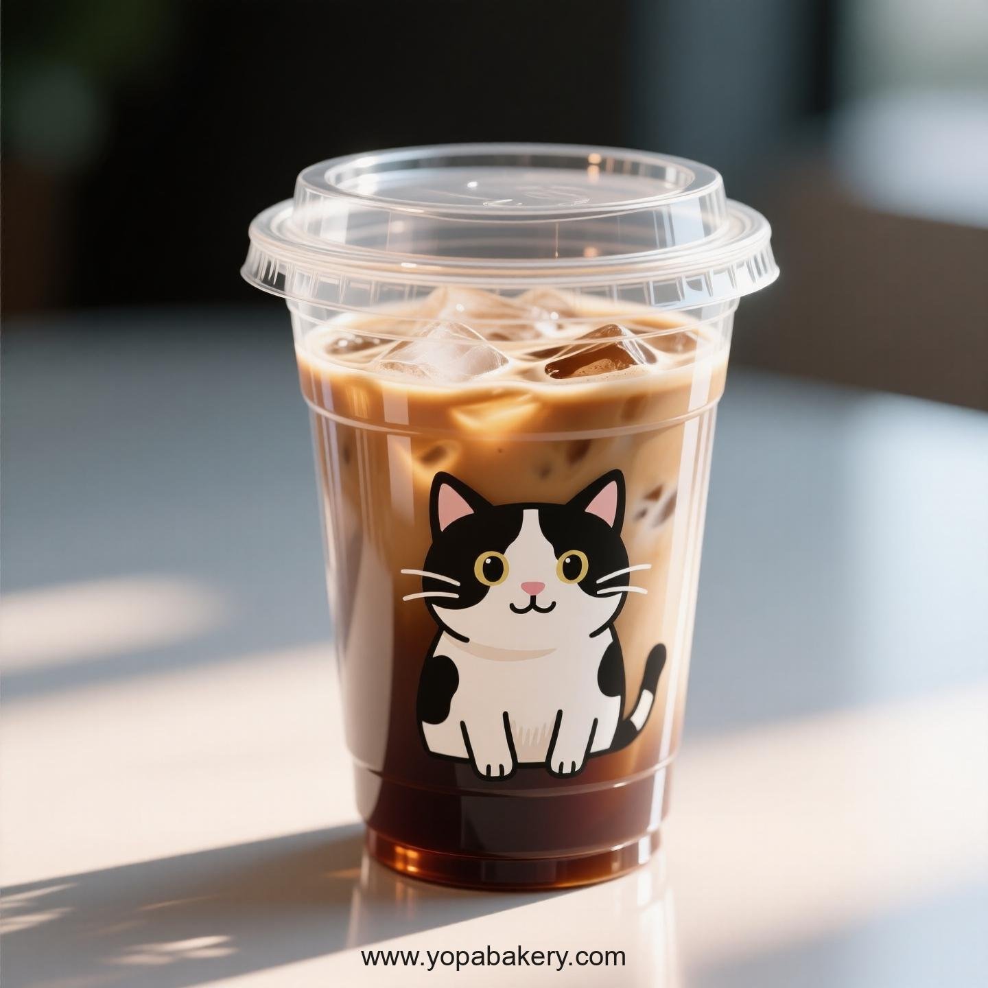 Cow cat Themed Clear Plastic Cups - Disposable PP & PET Coffee Cups with Lids
