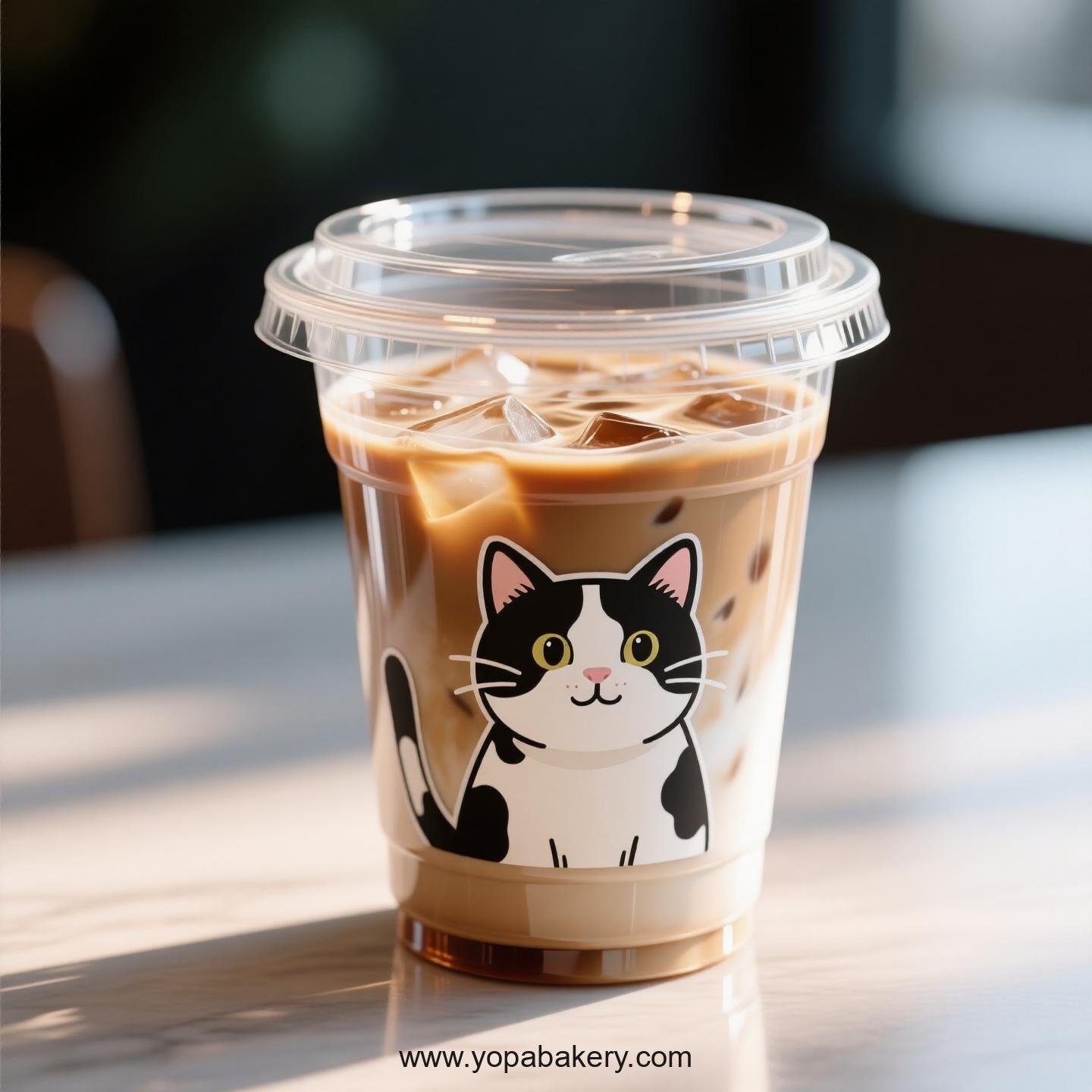 Cow cat Themed Clear Plastic Cups - Disposable PP & PET Coffee Cups with Lids