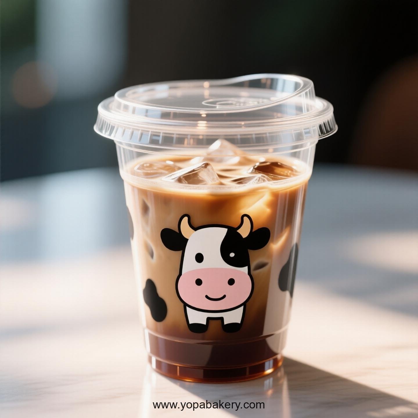 Cow Themed Clear Plastic Cups - Disposable PP & PET Coffee Cups with Lids