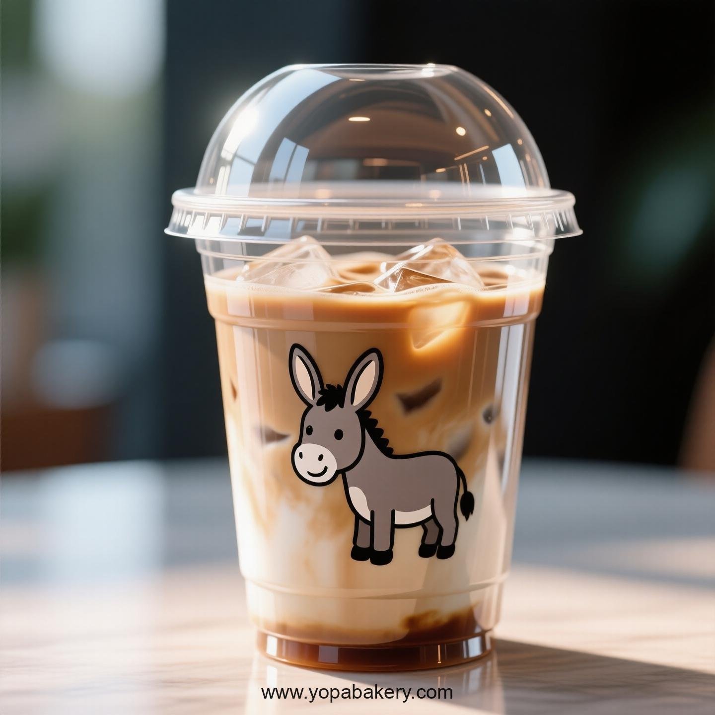 Donkey Themed Clear Plastic Cups - Disposable PP & PET Coffee Cups with Lids