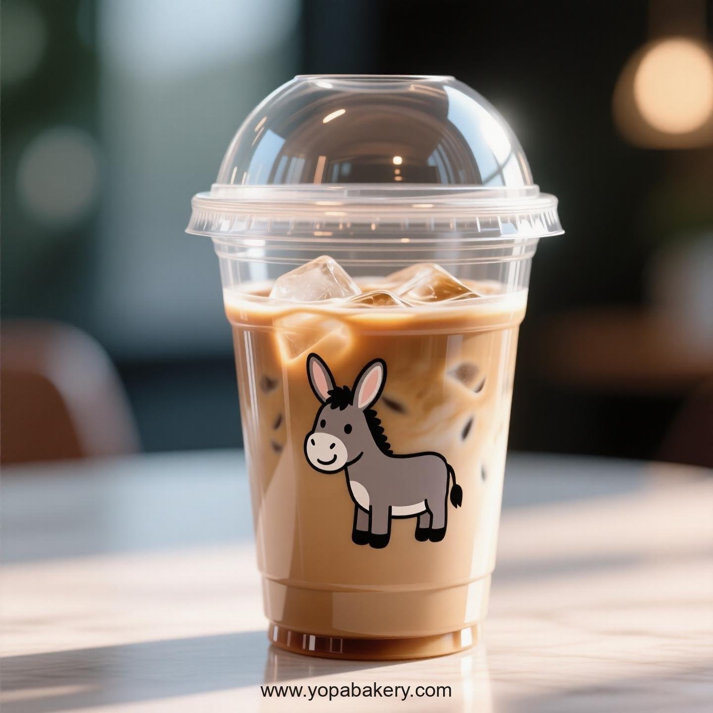 Donkey Themed Clear Plastic Cups - Disposable PP & PET Coffee Cups with Lids