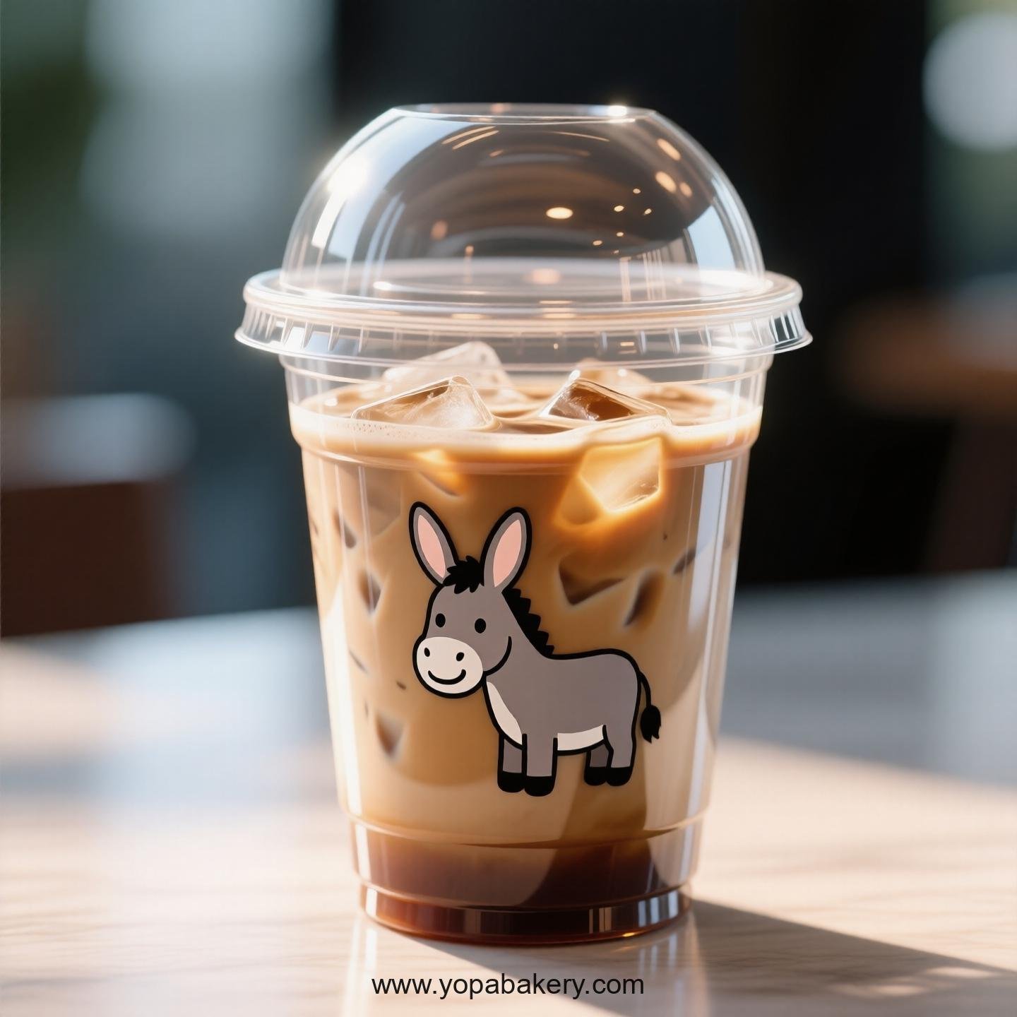 Donkey Themed Clear Plastic Cups - Disposable PP & PET Coffee Cups with Lids