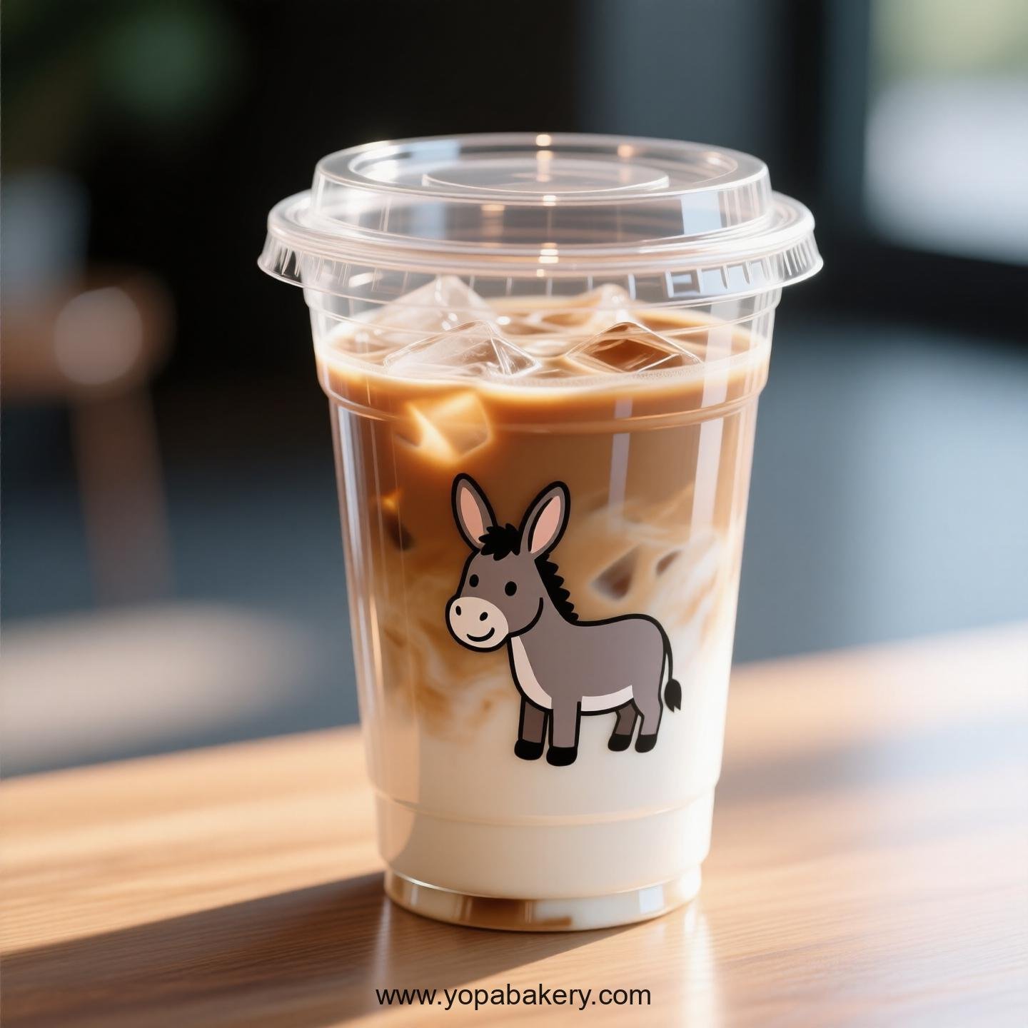 Donkey Themed Clear Plastic Cups - Disposable PP & PET Coffee Cups with Lids