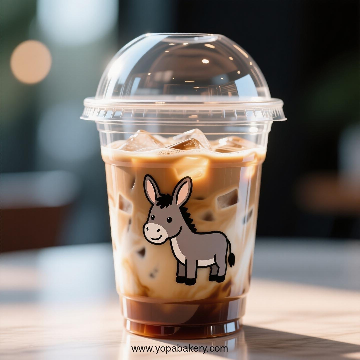 Donkey Themed Clear Plastic Cups - Disposable PP & PET Coffee Cups with Lids
