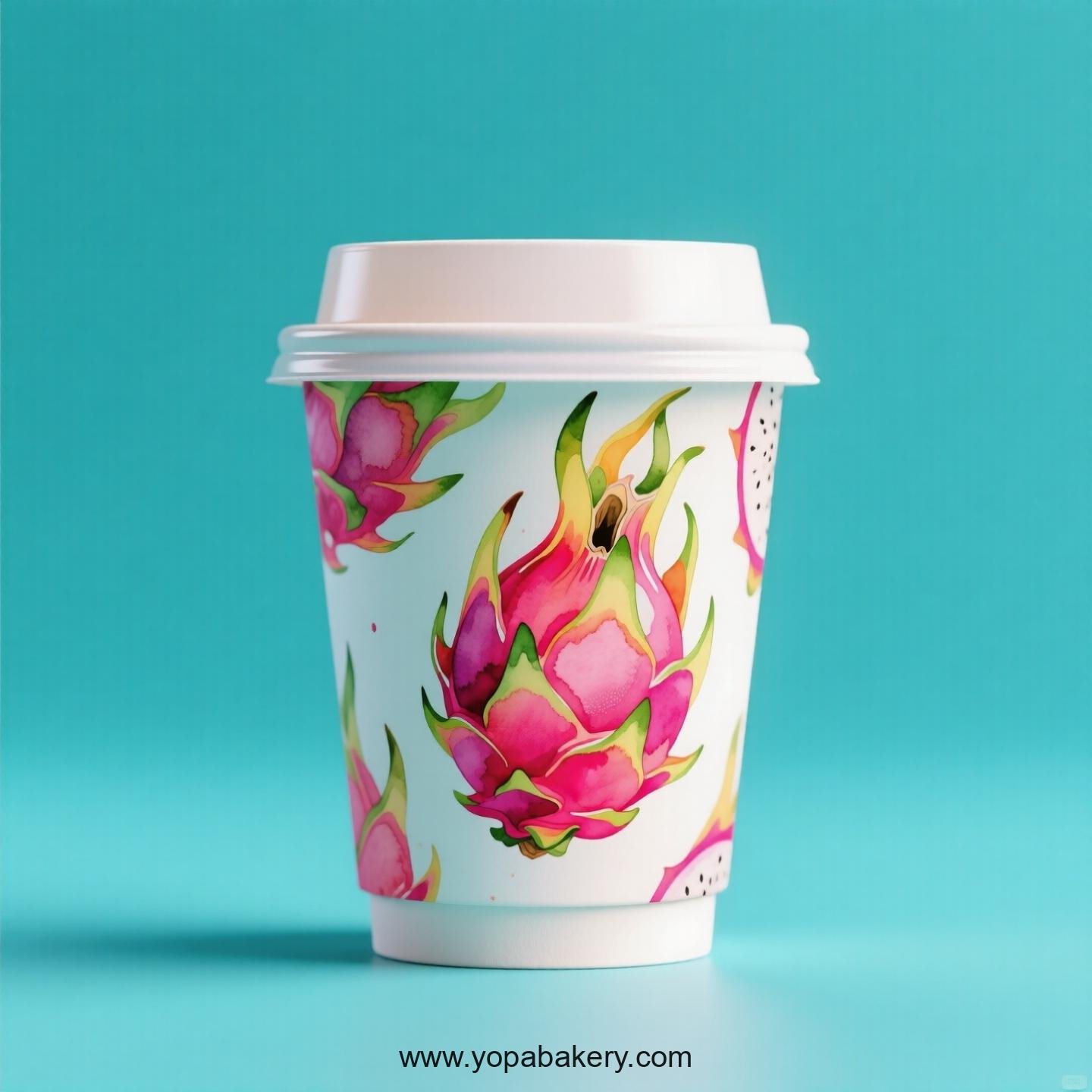 Dragon Fruit Design Paper Coffee Cups Factory: 4-24 oz Custom Logo