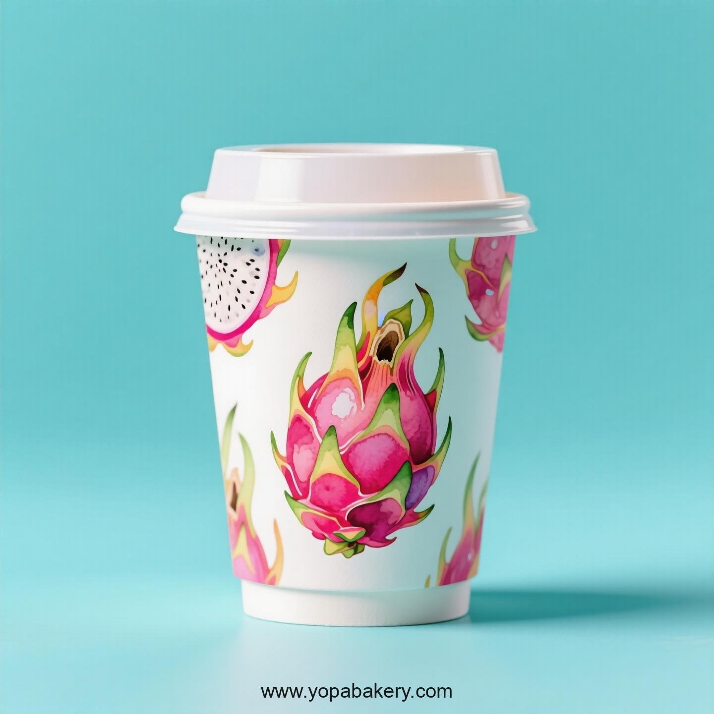 Dragon Fruit Design Paper Coffee Cups Factory: 4-24 oz Custom Logo