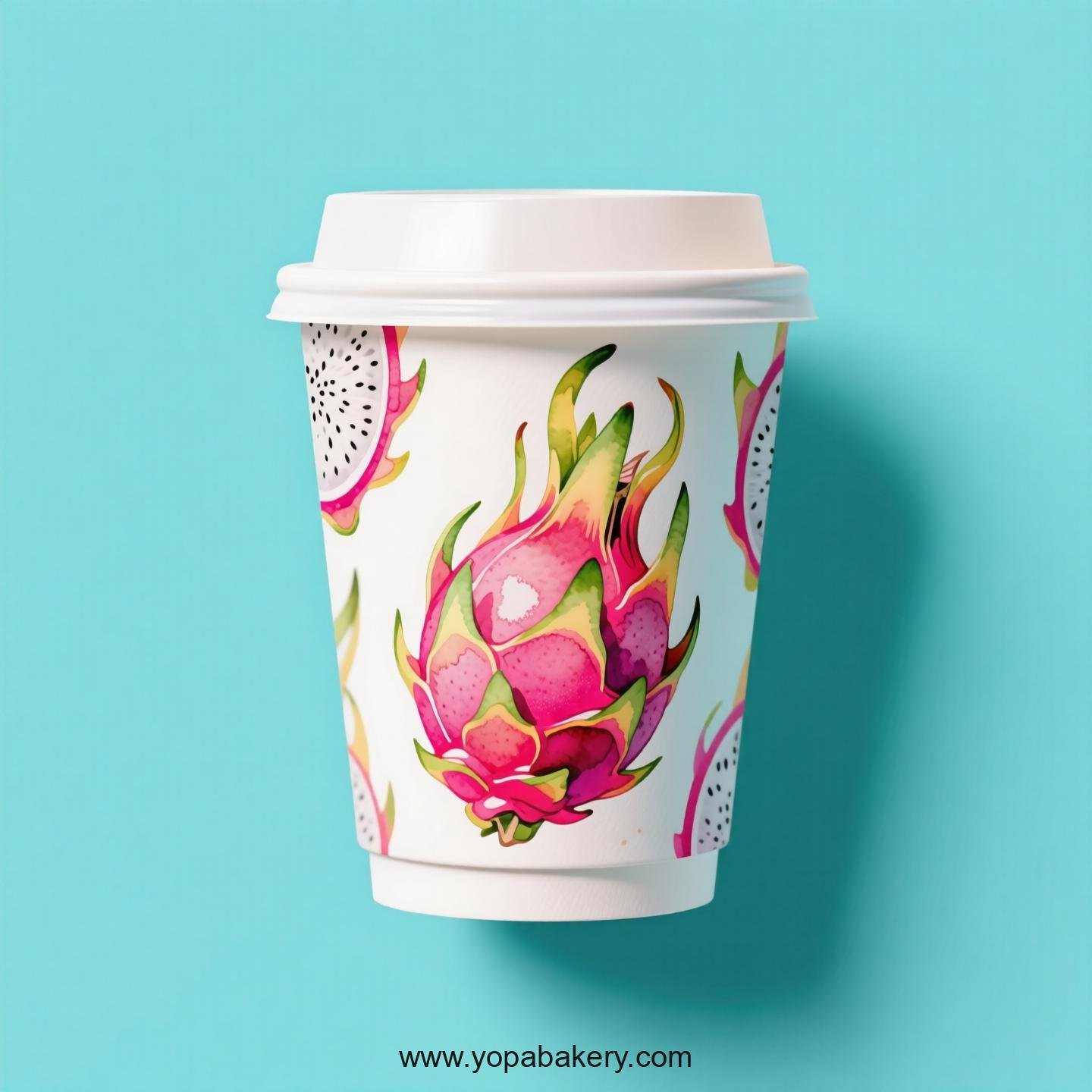 Dragon Fruit Design Paper Coffee Cups Factory: 4-24 oz Custom Logo