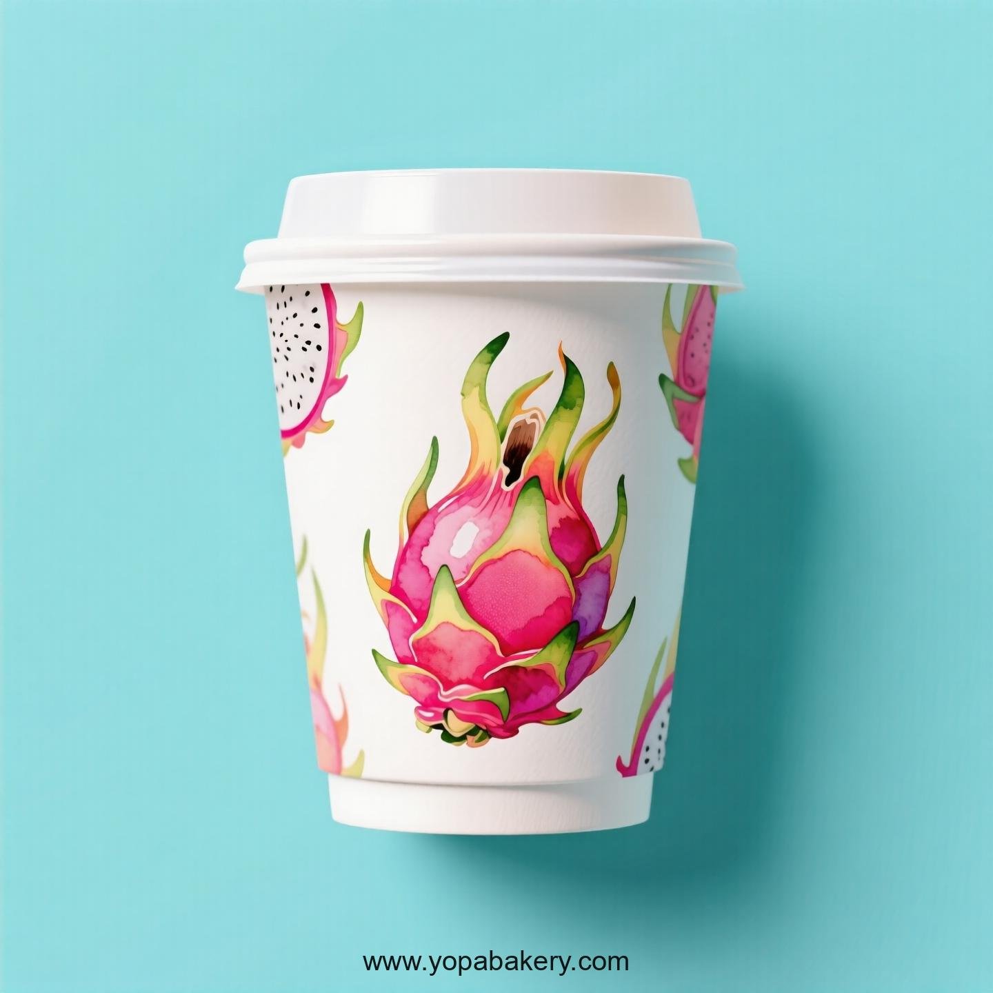 Dragon Fruit Design Paper Coffee Cups Factory: 4-24 oz Custom Logo