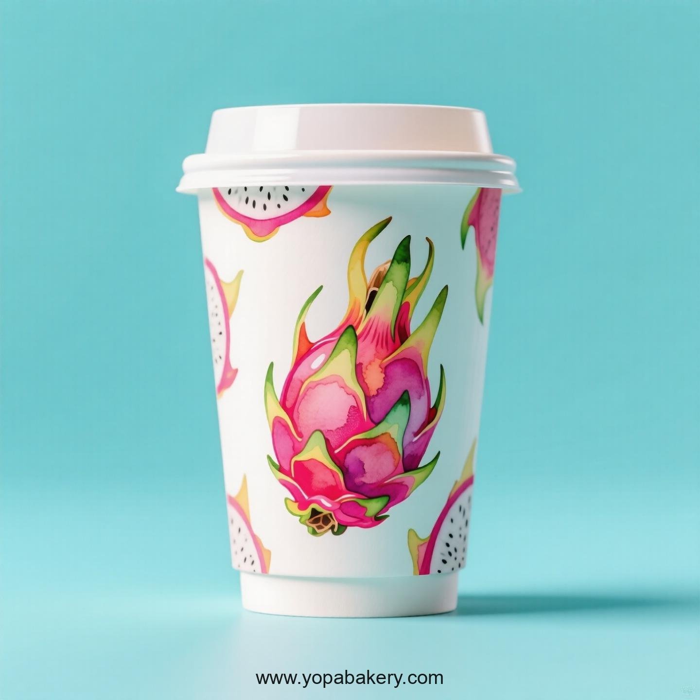 Dragon Fruit Design Paper Coffee Cups Factory: 4-24 oz Custom Logo