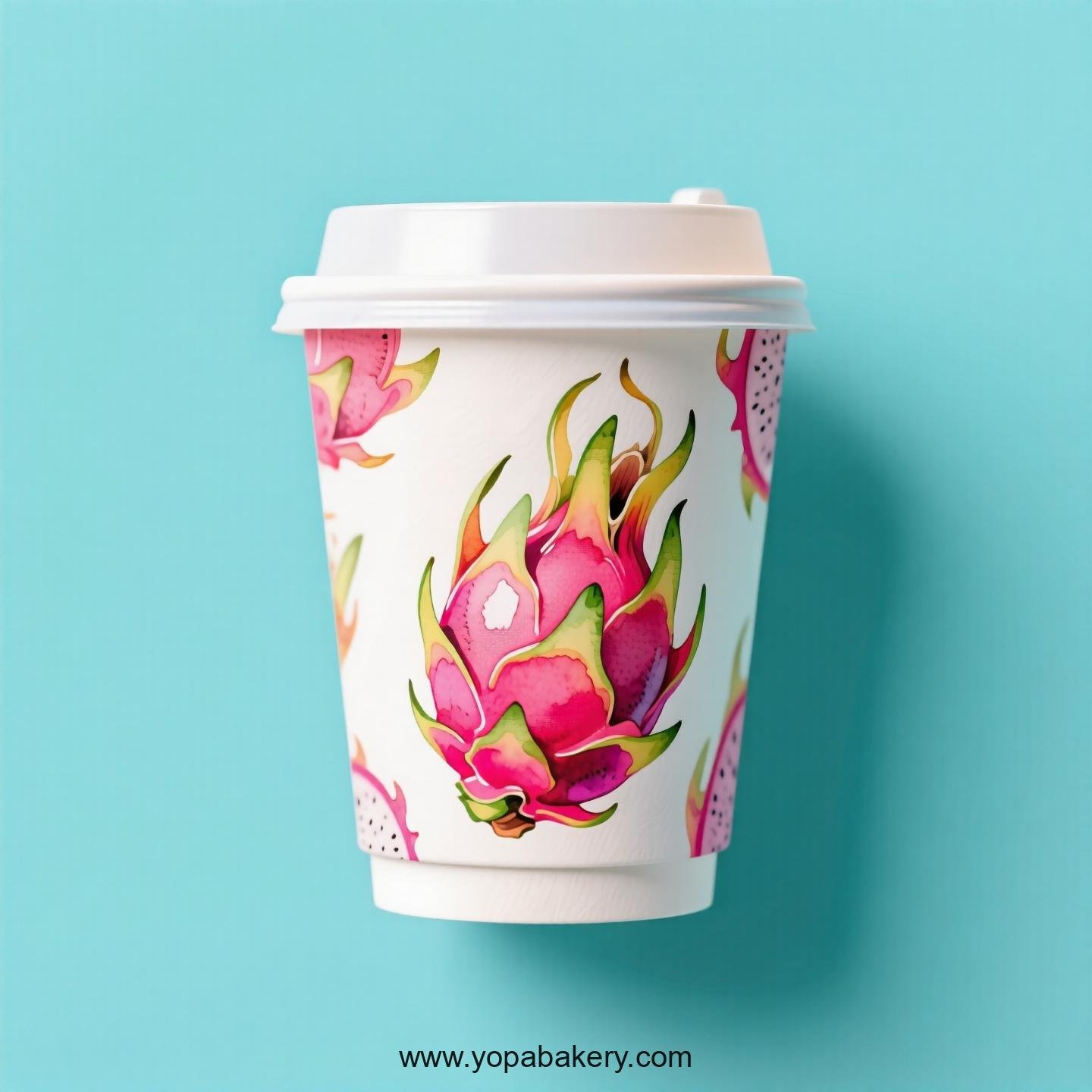 Dragon Fruit Design Paper Coffee Cups Factory: 4-24 oz Custom Logo