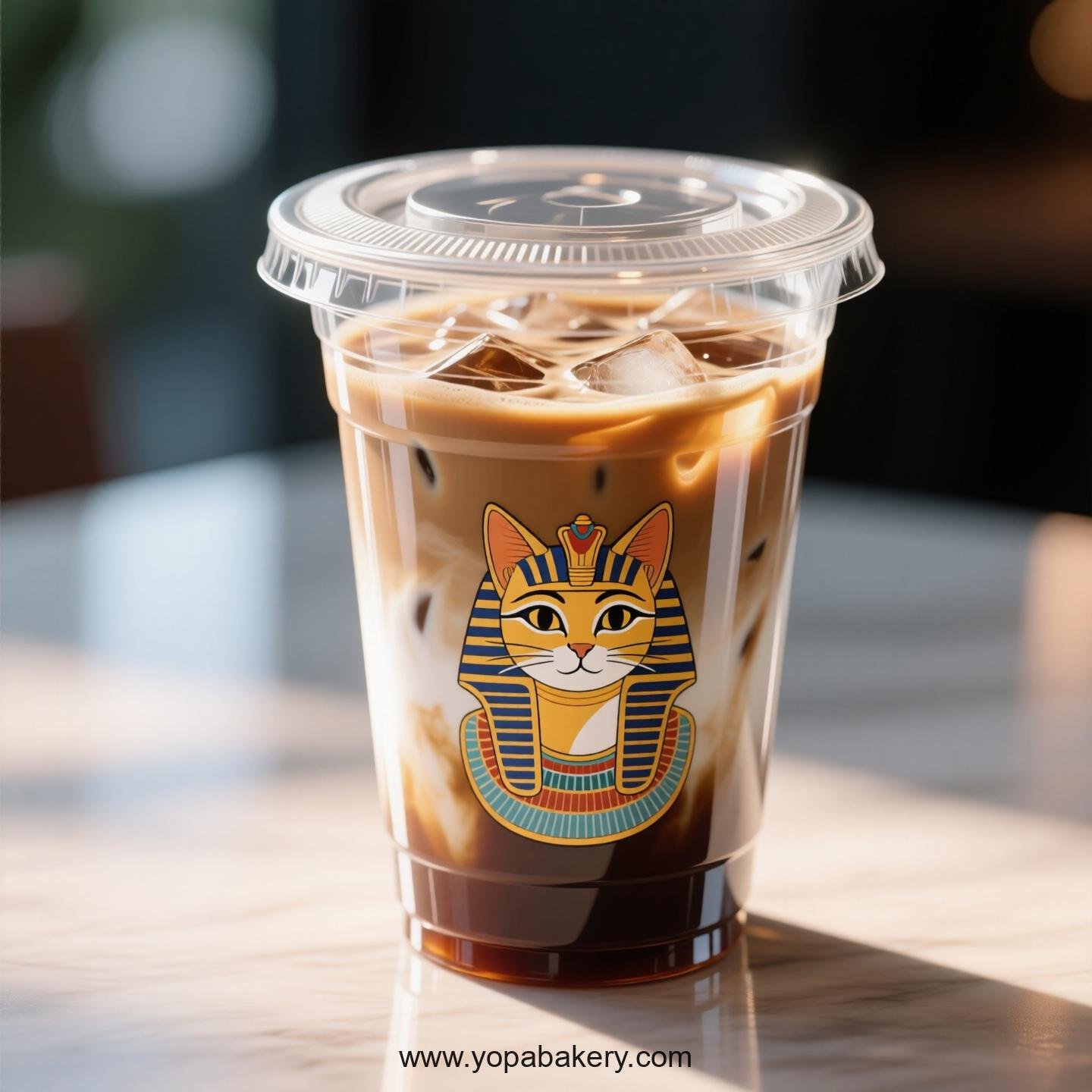 Egyptian Mau Themed Clear Plastic Cups - Disposable PP & PET Coffee Cups with Lids