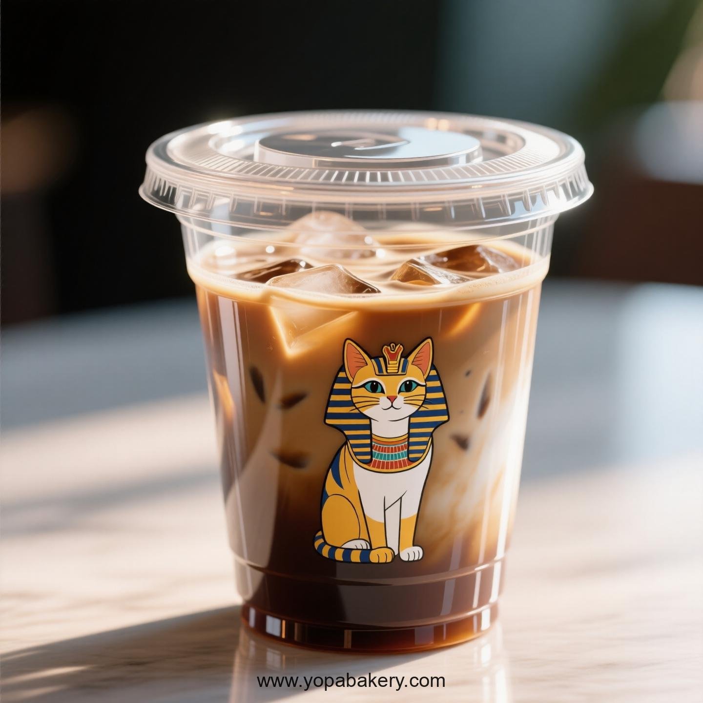 Egyptian Mau Themed Clear Plastic Cups - Disposable PP & PET Coffee Cups with Lids