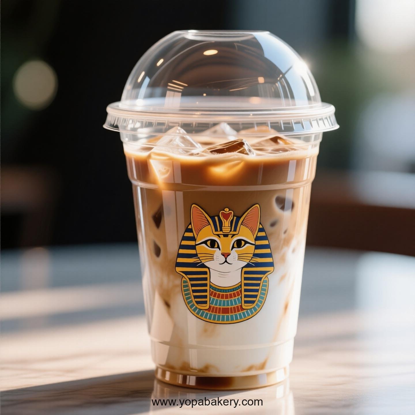 Egyptian Mau Themed Clear Plastic Cups - Disposable PP & PET Coffee Cups with Lids