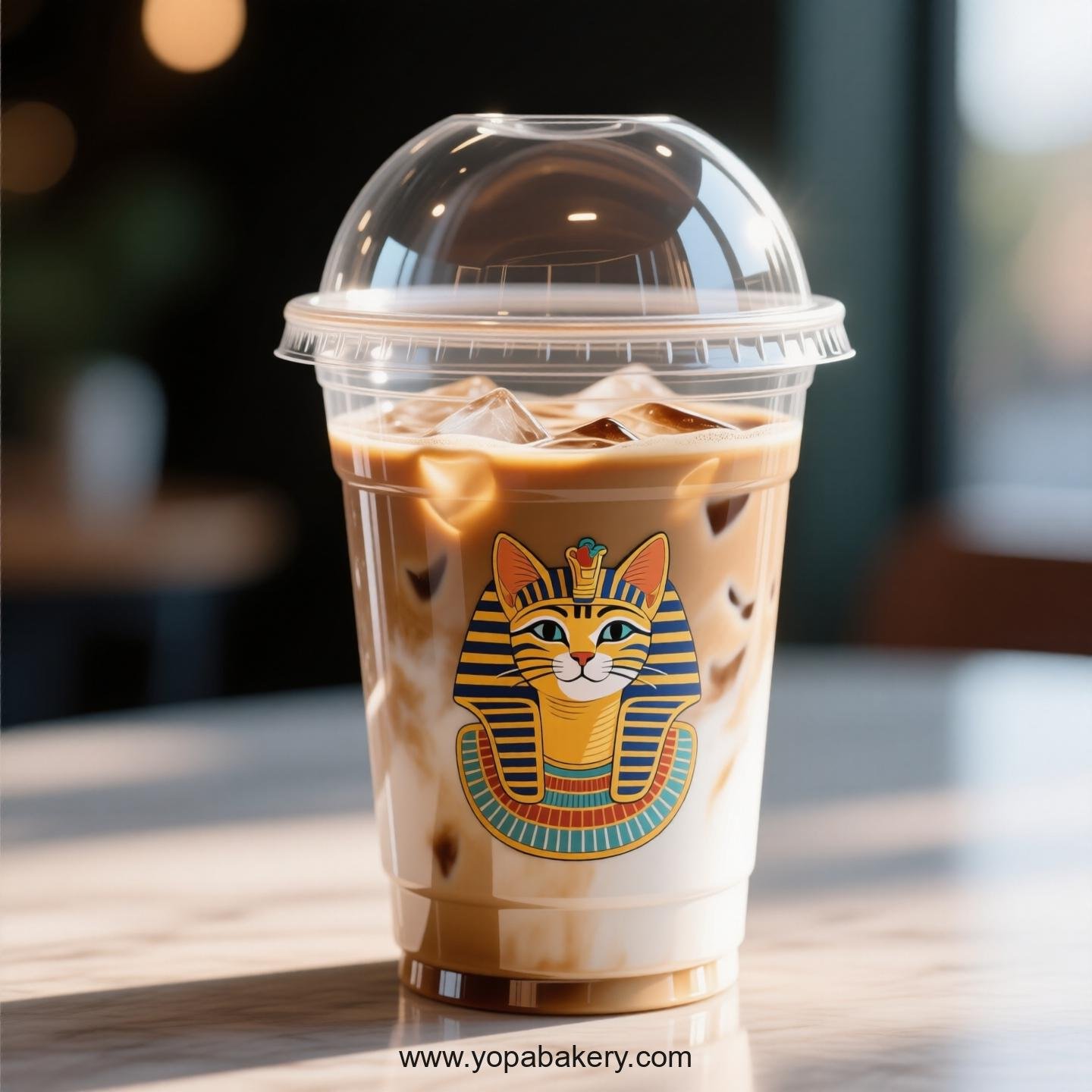 Egyptian Mau Themed Clear Plastic Cups - Disposable PP & PET Coffee Cups with Lids
