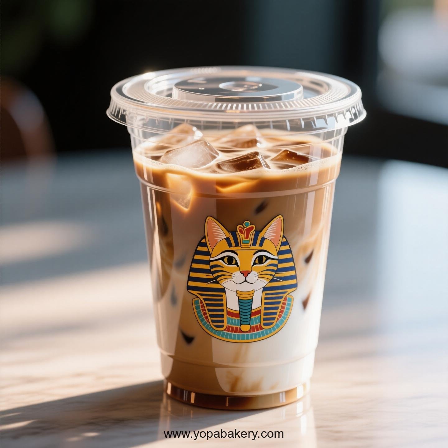 Egyptian Mau Themed Clear Plastic Cups - Disposable PP & PET Coffee Cups with Lids