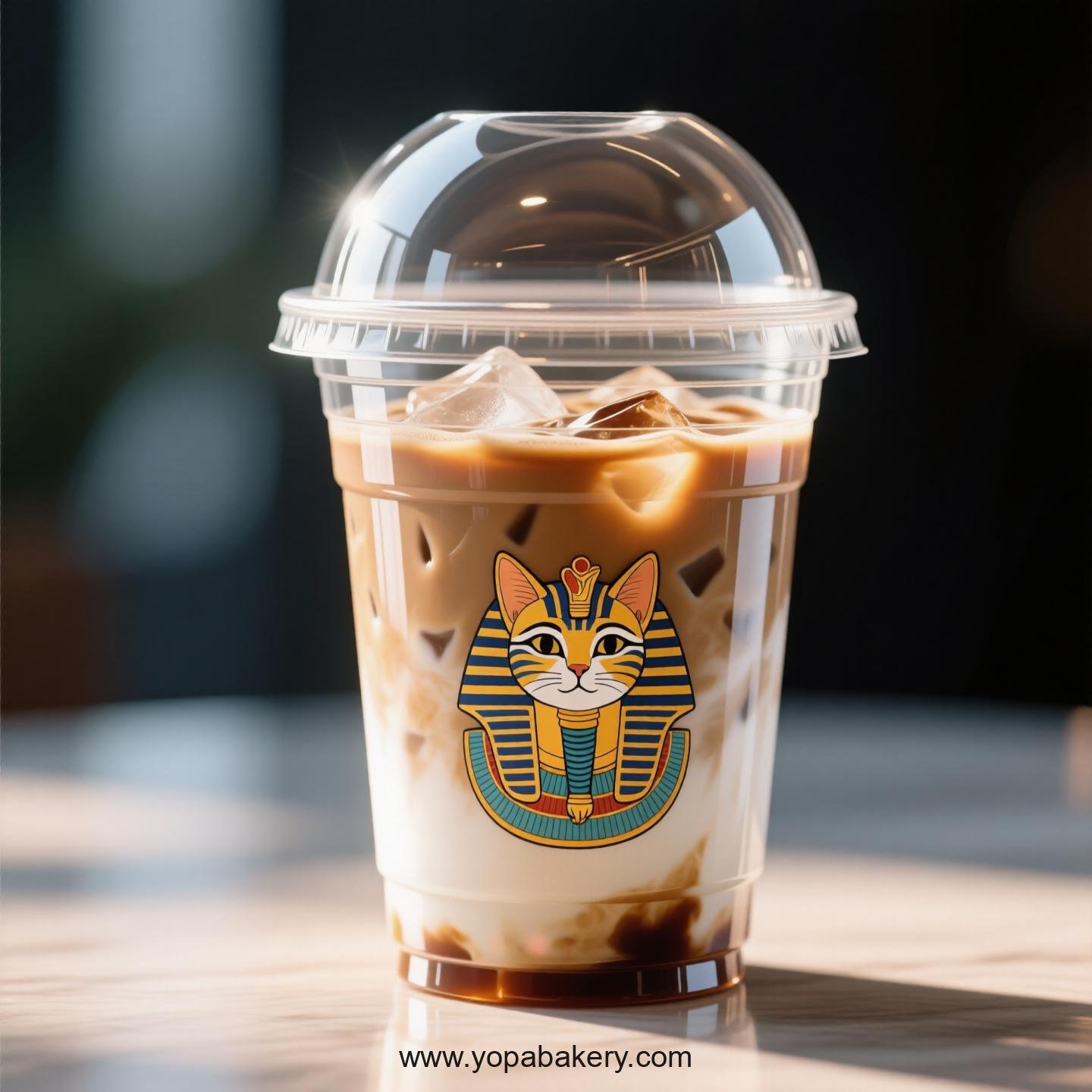 Egyptian Mau Themed Clear Plastic Cups - Disposable PP & PET Coffee Cups with Lids