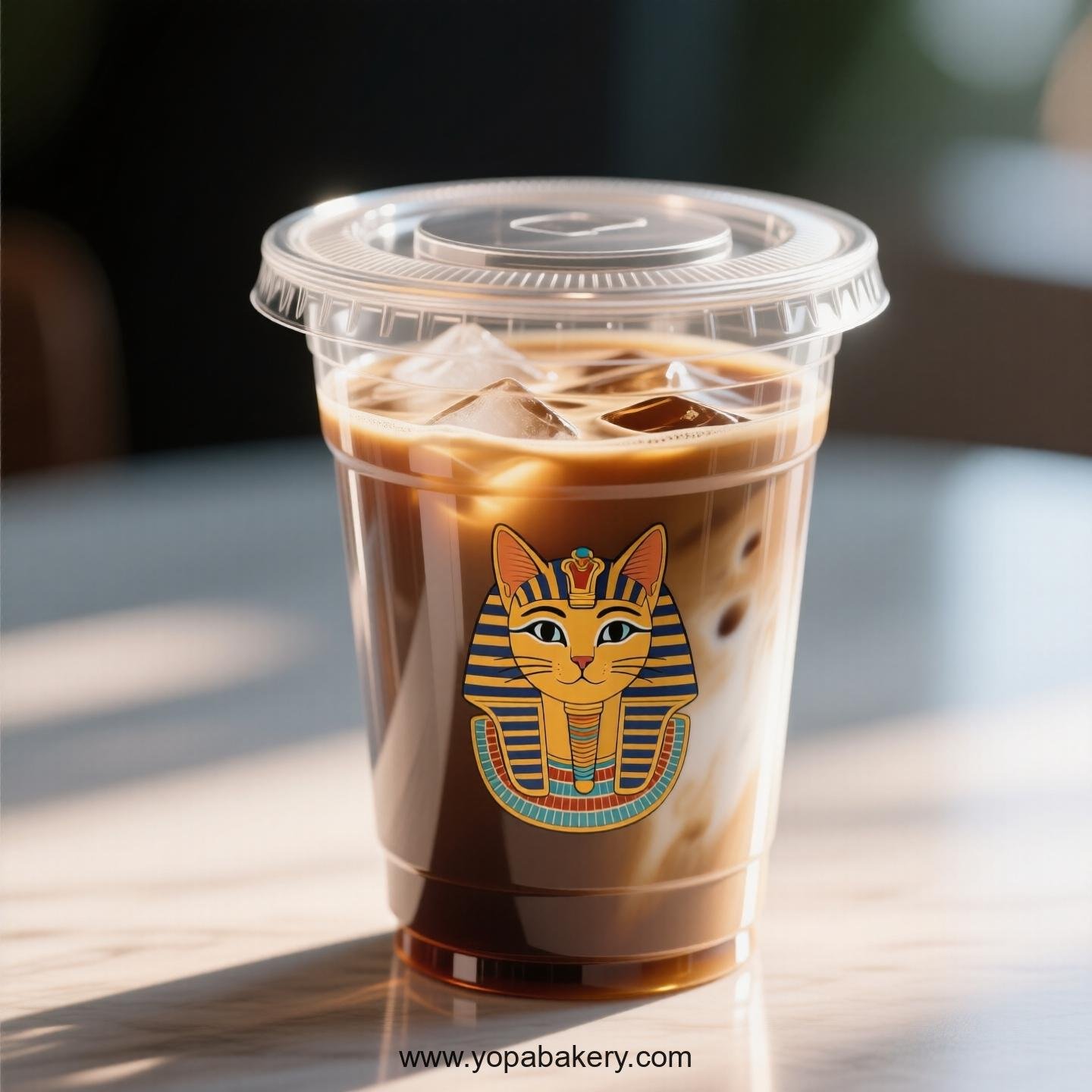 Egyptian Mau Themed Clear Plastic Cups - Disposable PP & PET Coffee Cups with Lids