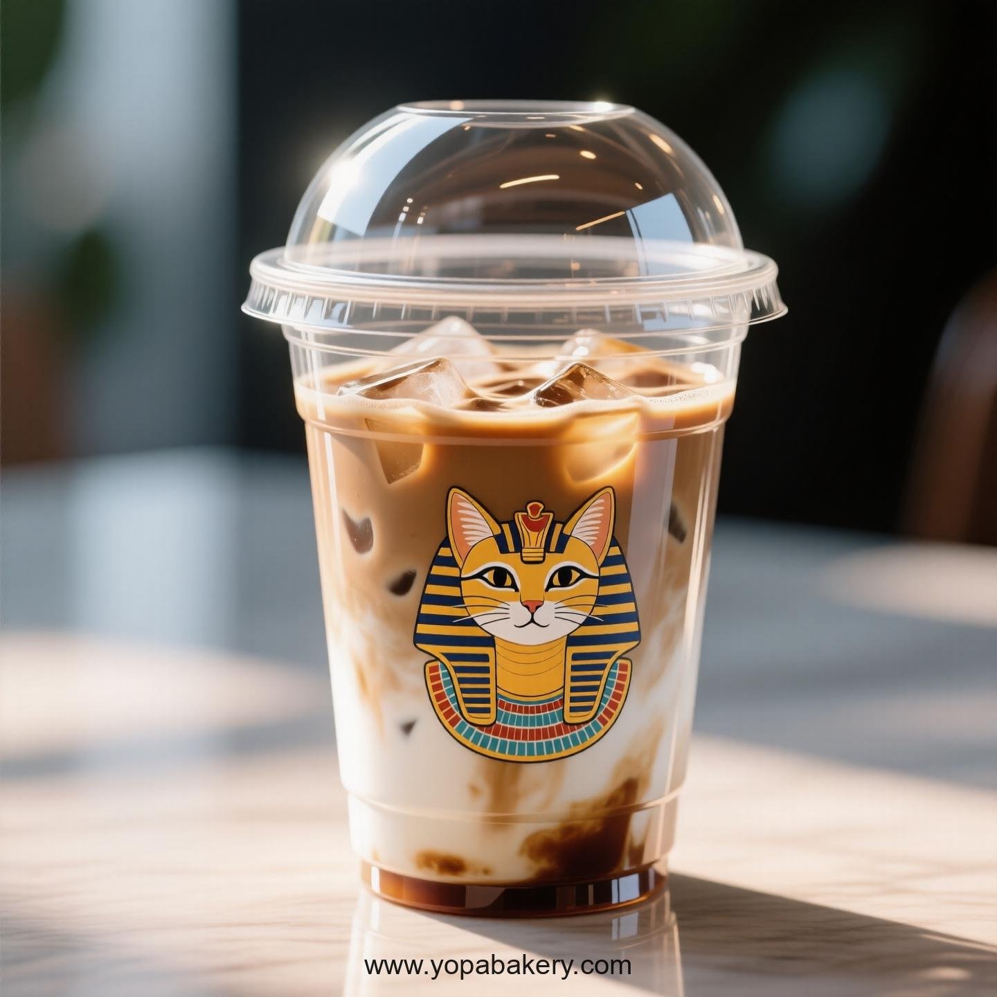 Egyptian Mau Themed Clear Plastic Cups - Disposable PP & PET Coffee Cups with Lids