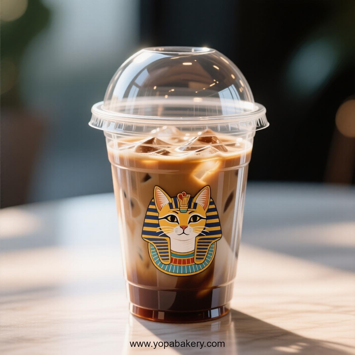 Egyptian Mau Themed Clear Plastic Cups - Disposable PP & PET Coffee Cups with Lids