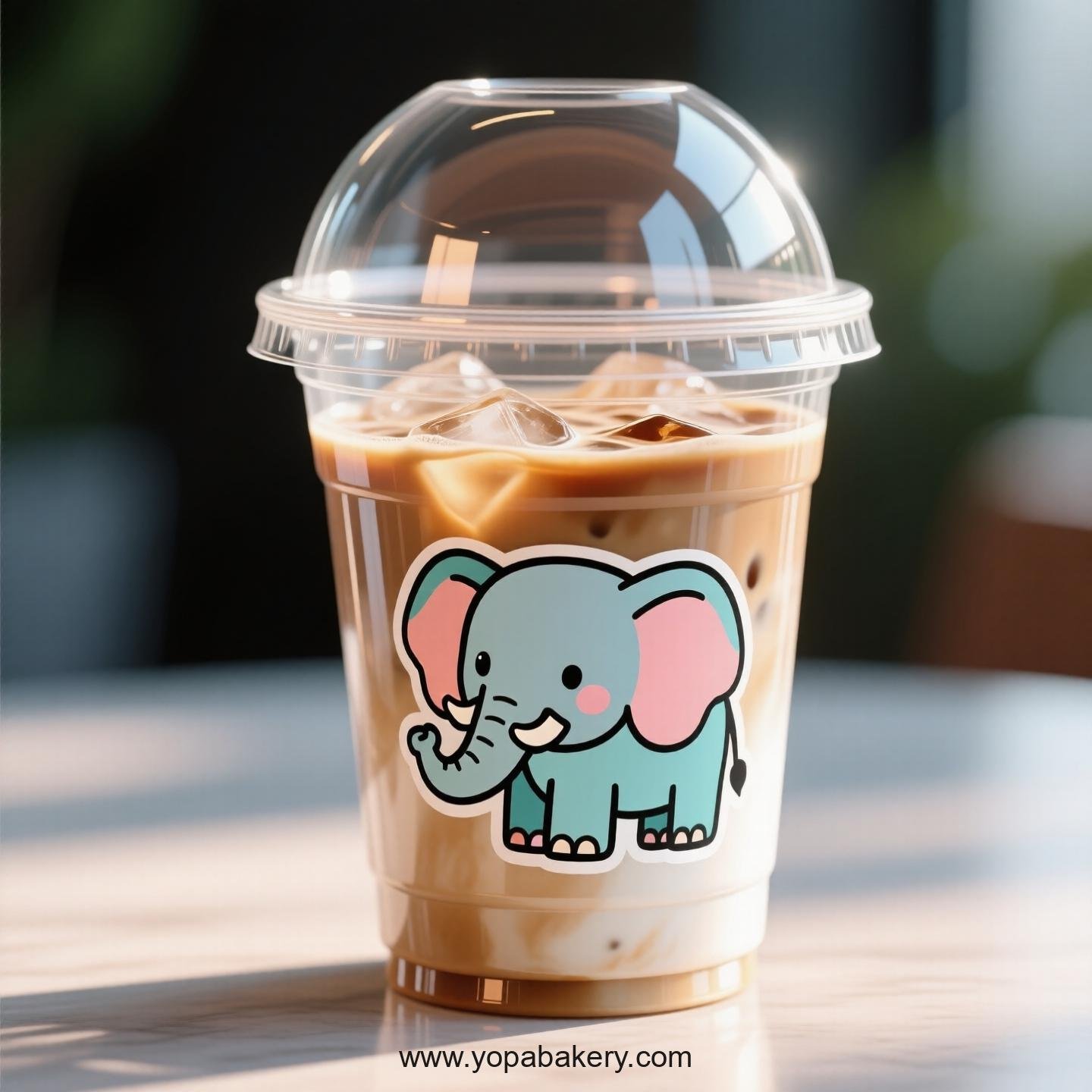 Elephant Themed Clear Plastic Cups - Disposable PP & PET Coffee Cups with Lids