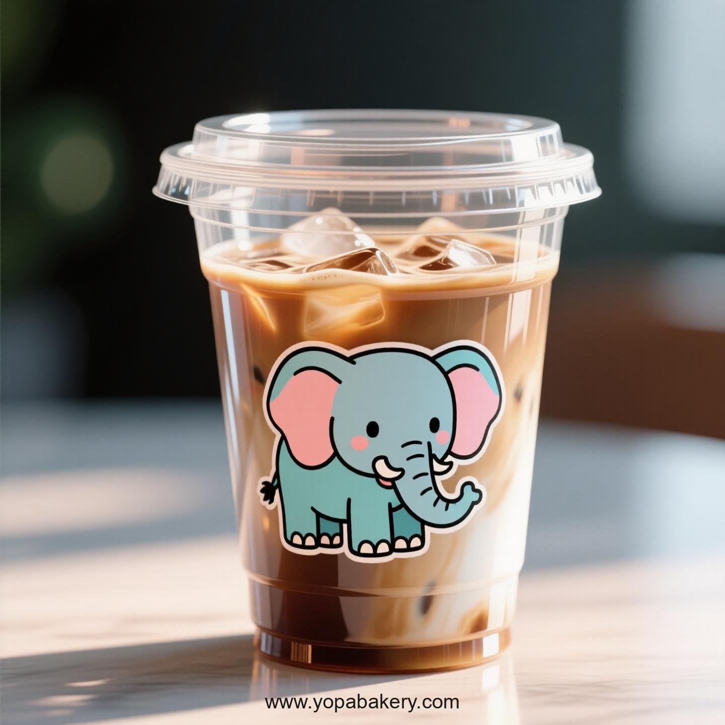 Elephant Themed Clear Plastic Cups - Disposable PP & PET Coffee Cups with Lids