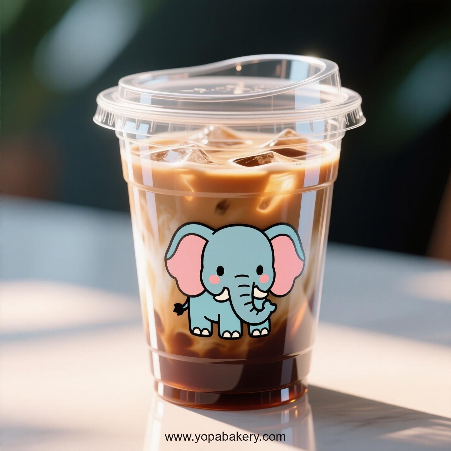 Elephant Themed Clear Plastic Cups - Disposable PP & PET Coffee Cups with Lids