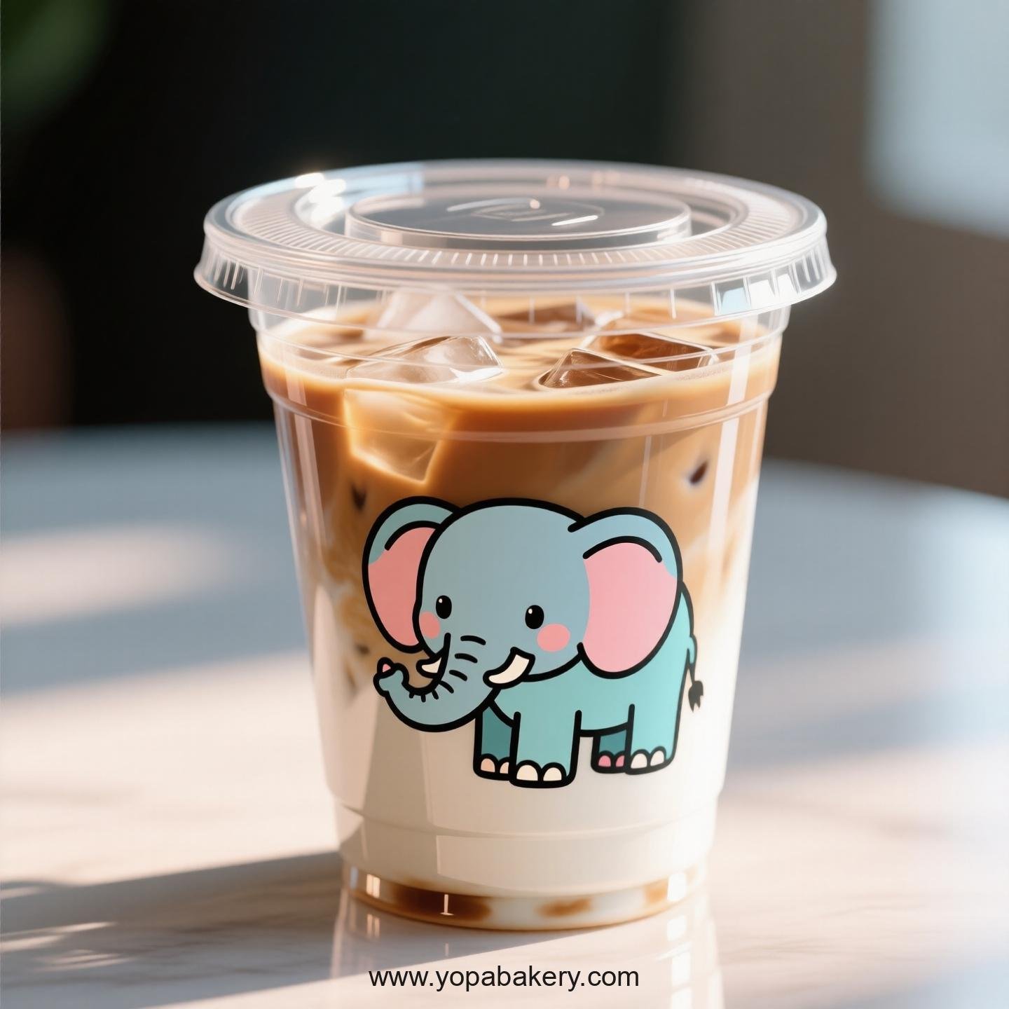 Elephant Themed Clear Plastic Cups - Disposable PP & PET Coffee Cups with Lids