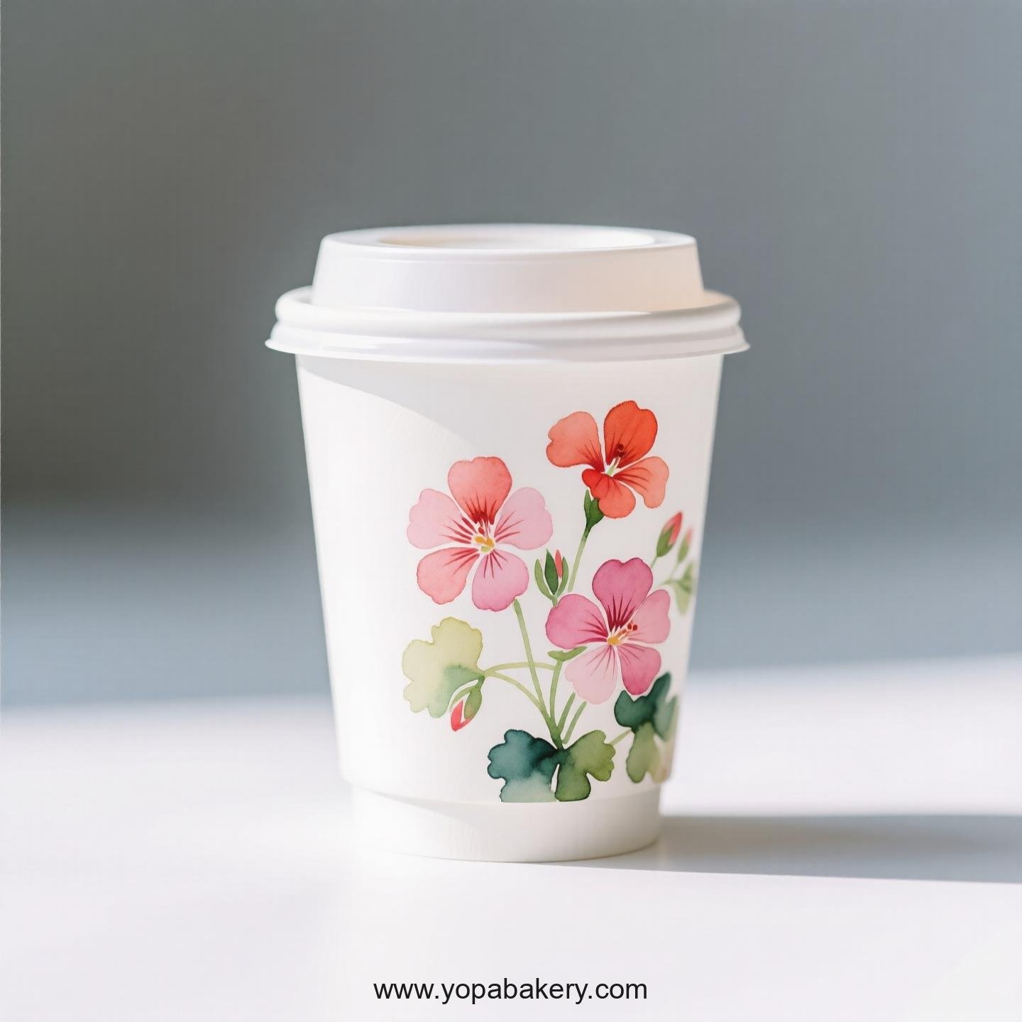 Geranium Themed Coffee Paper Cups Factory: 100% Biodegradable Material