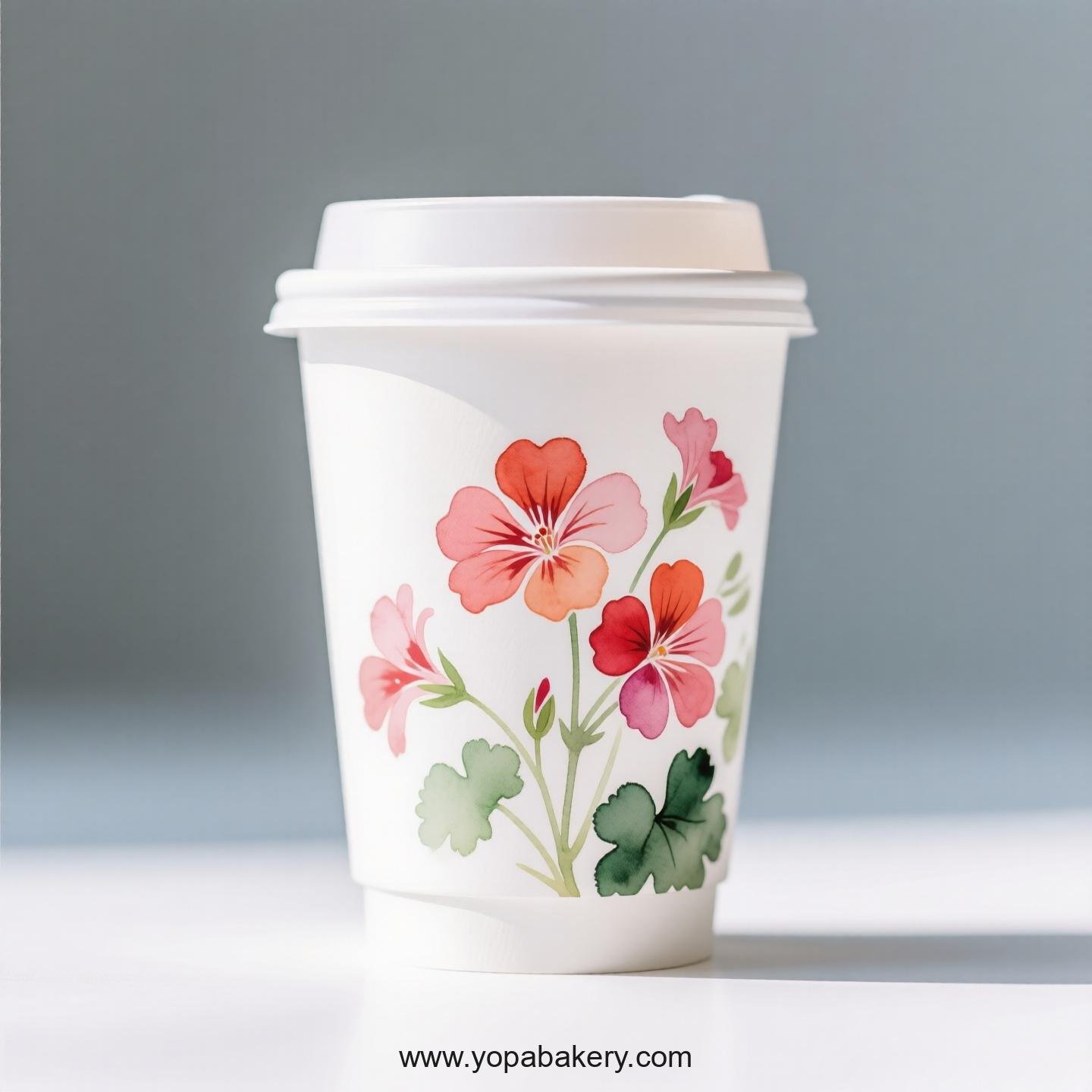 Geranium Themed Coffee Paper Cups Factory: 100% Biodegradable Material