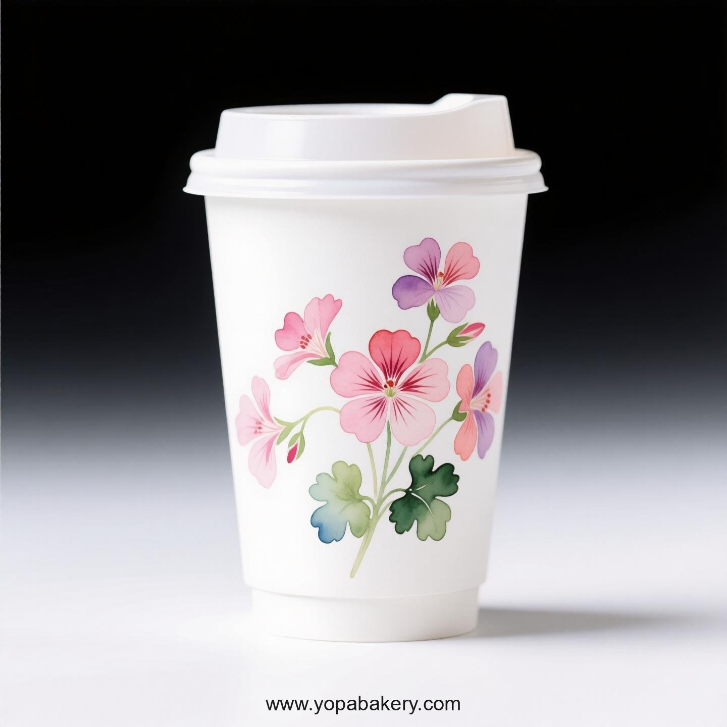 Geranium Themed Coffee Paper Cups Factory: 100% Biodegradable Material