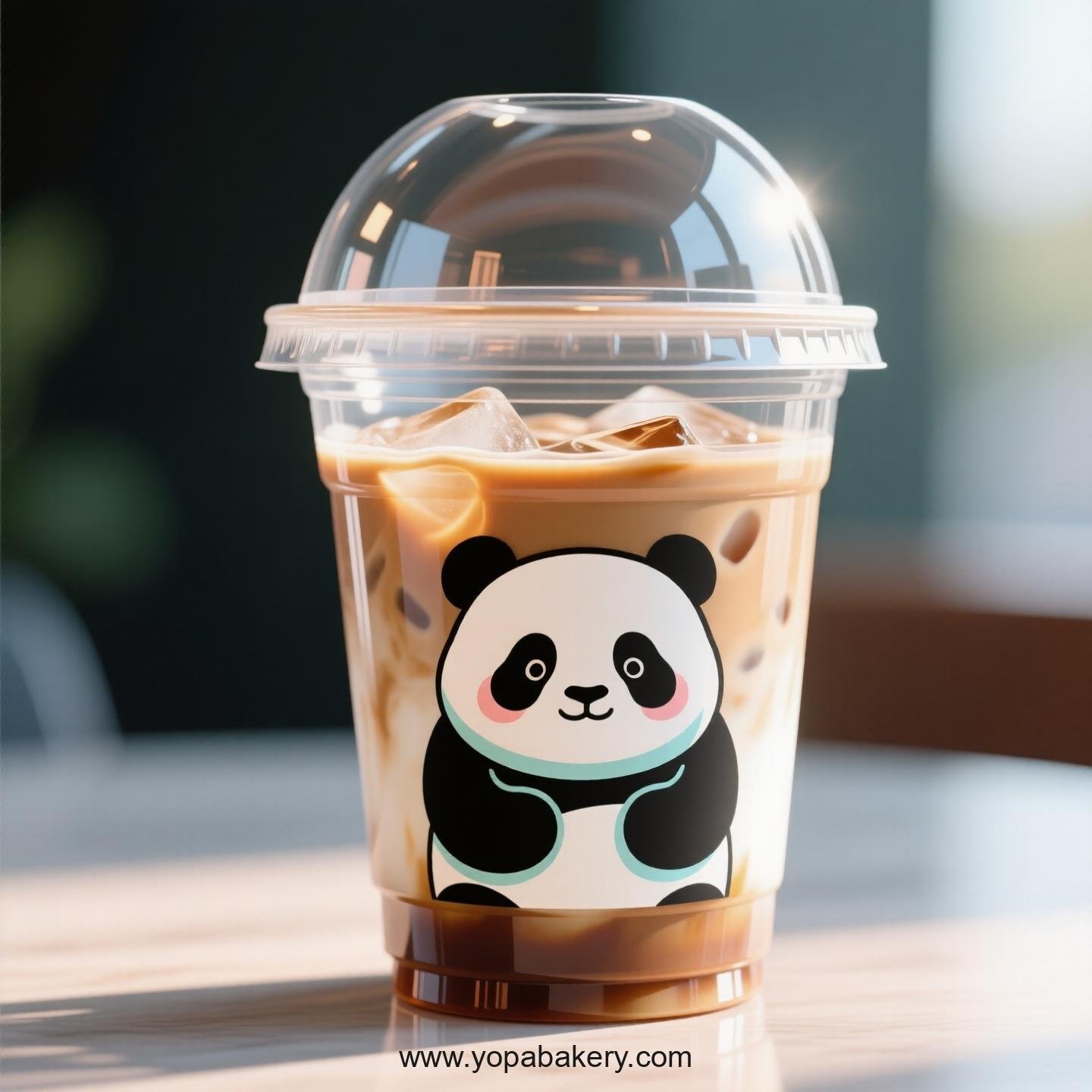 Giant Panda Themed Clear Plastic Cups - Disposable PP & PET Coffee Cups with Lids