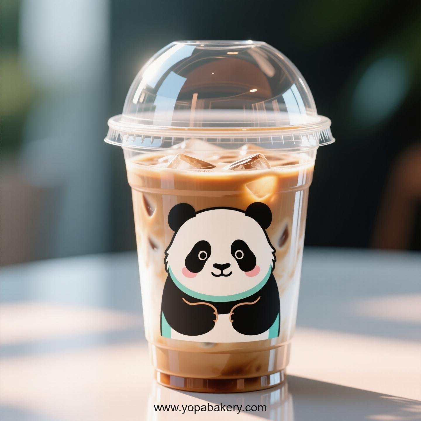 Giant Panda Themed Clear Plastic Cups - Disposable PP & PET Coffee Cups with Lids