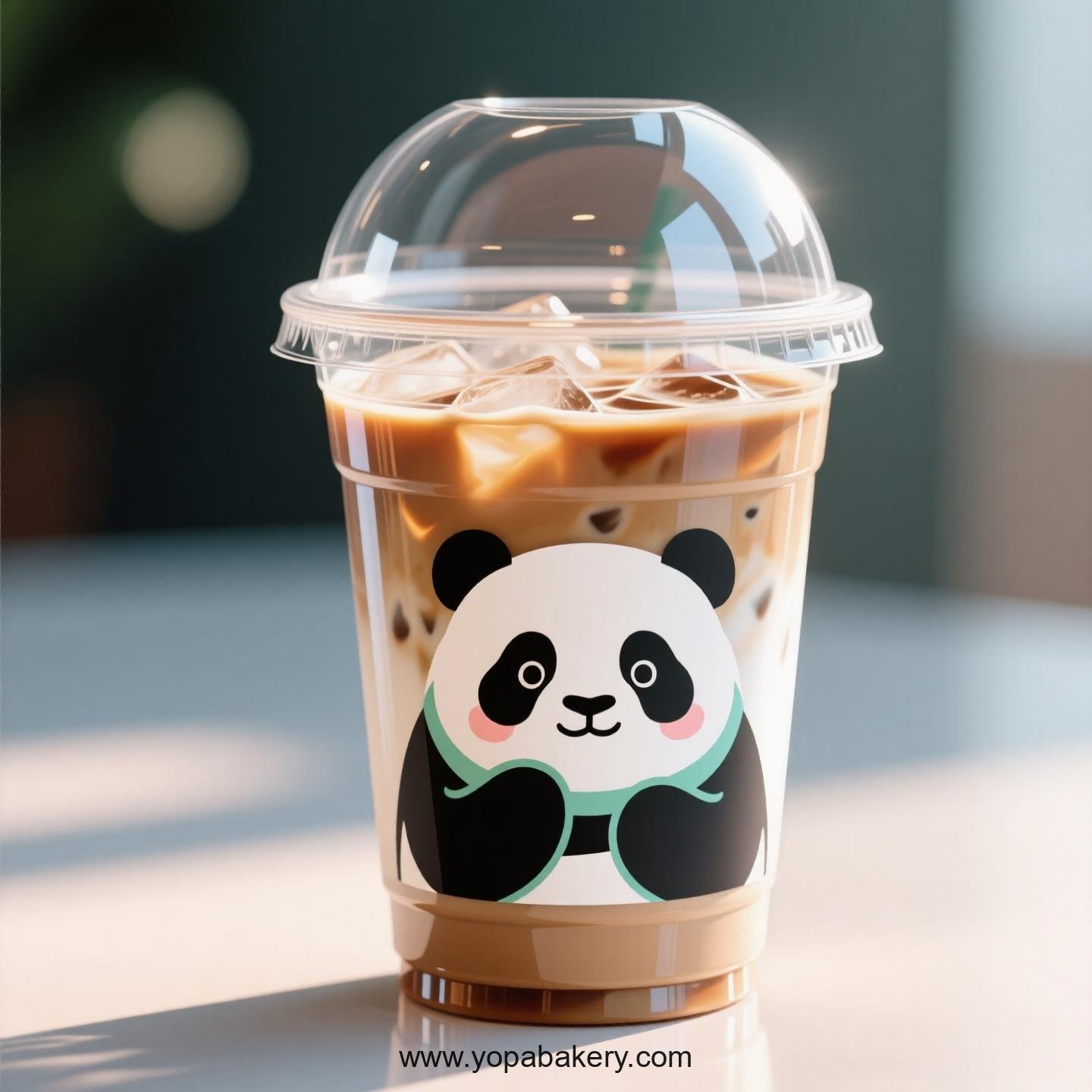 Giant Panda Themed Clear Plastic Cups - Disposable PP & PET Coffee Cups with Lids