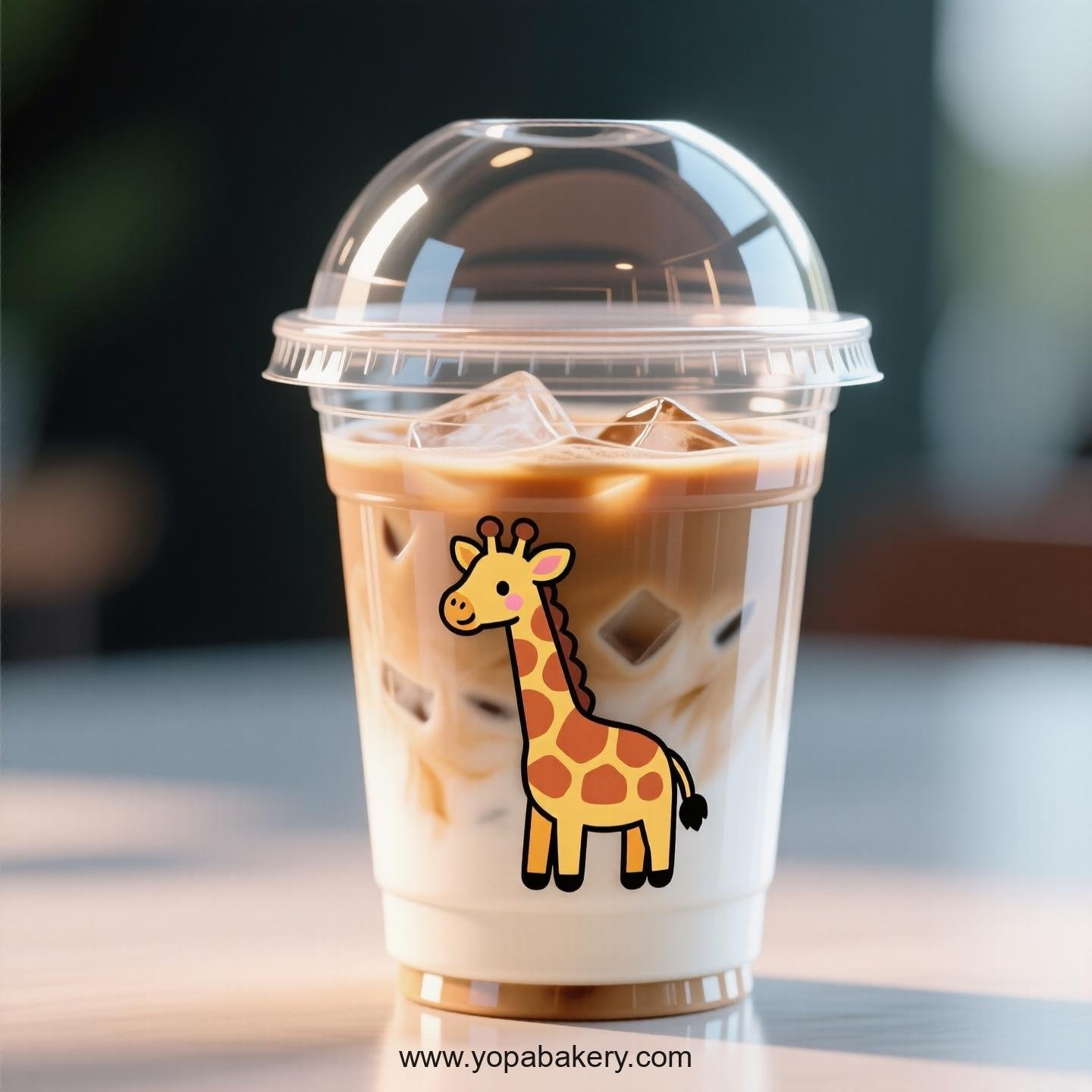 Giraffe Themed Clear Plastic Cups - Disposable PP & PET Coffee Cups with Lids