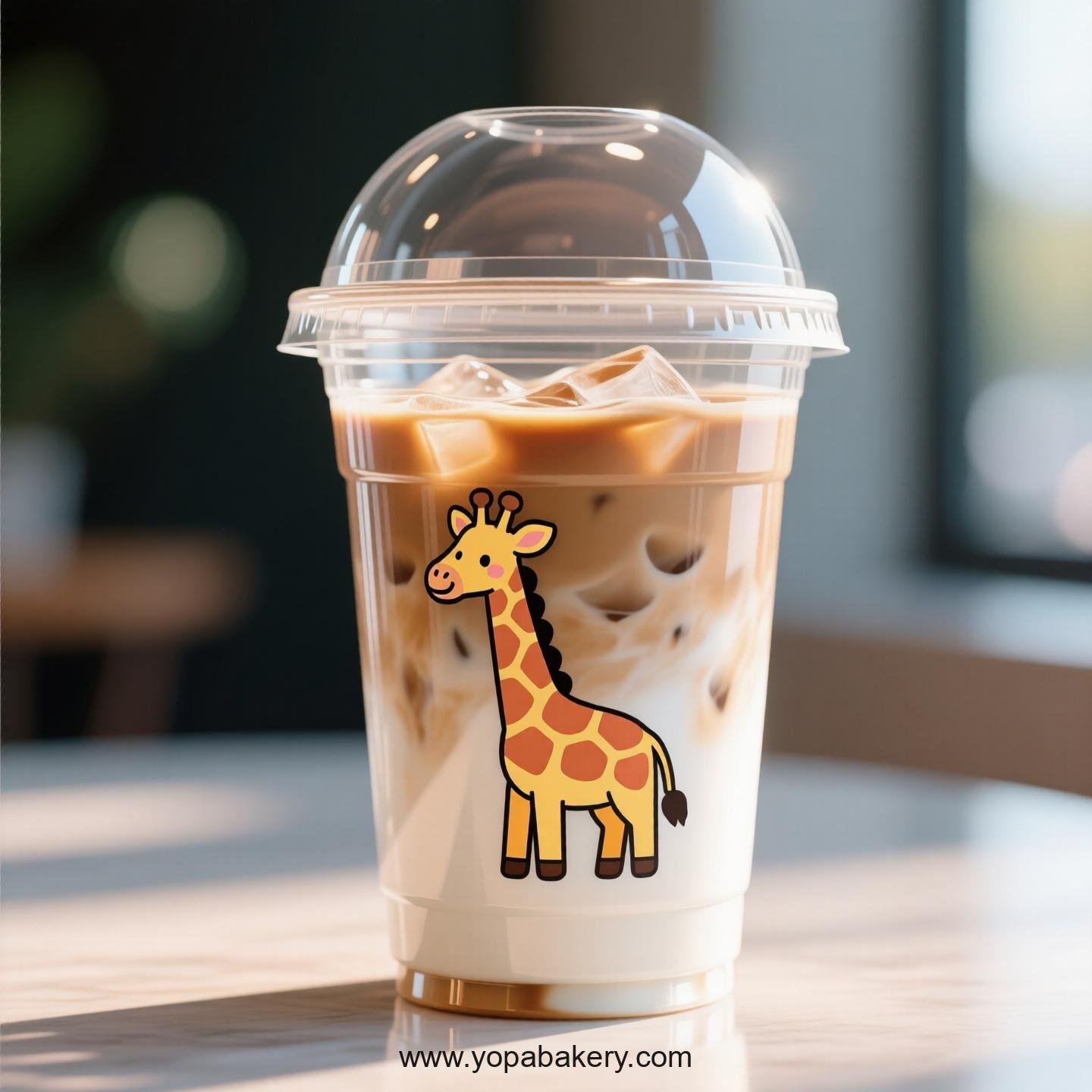 Giraffe Themed Clear Plastic Cups - Disposable PP & PET Coffee Cups with Lids
