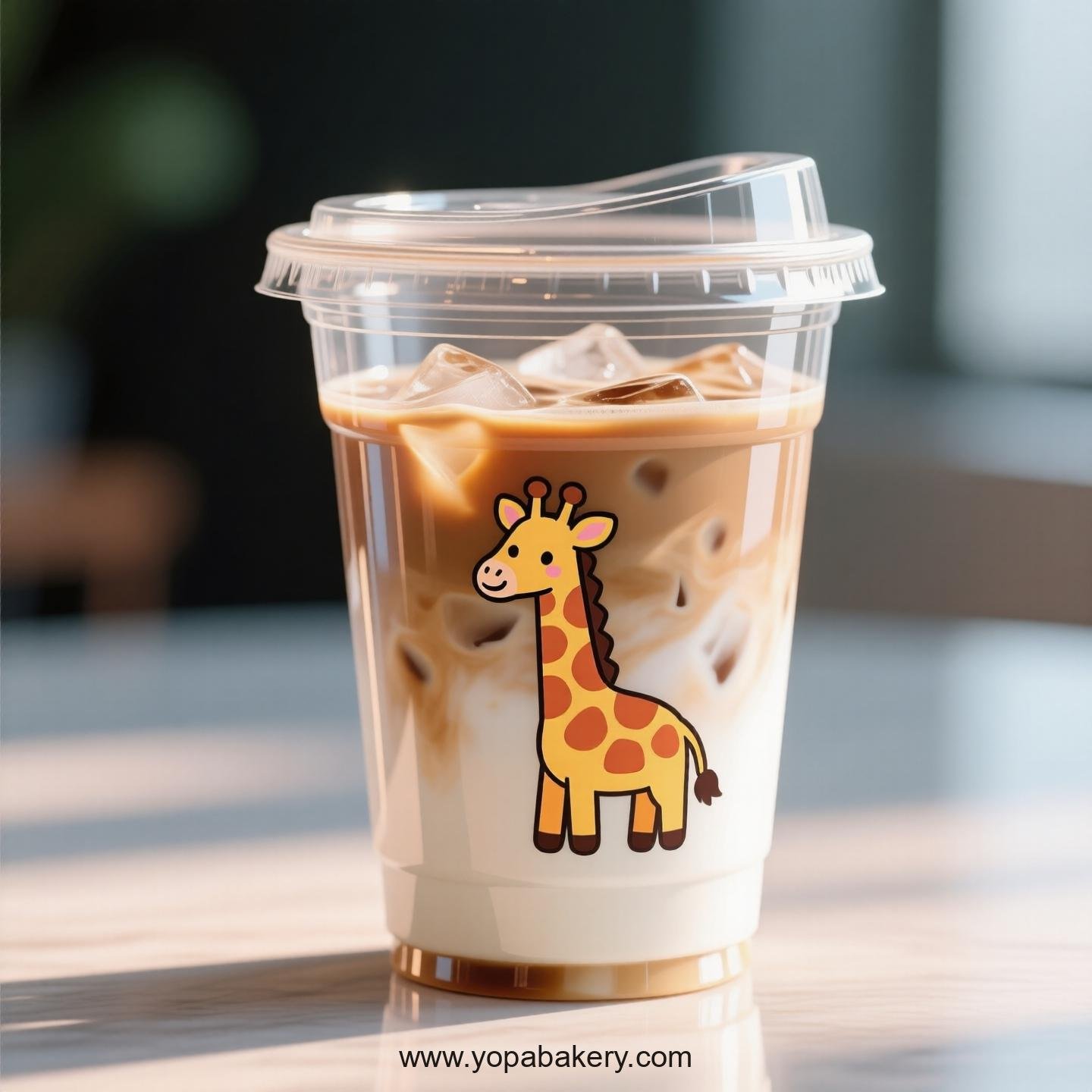 Giraffe Themed Clear Plastic Cups - Disposable PP & PET Coffee Cups with Lids