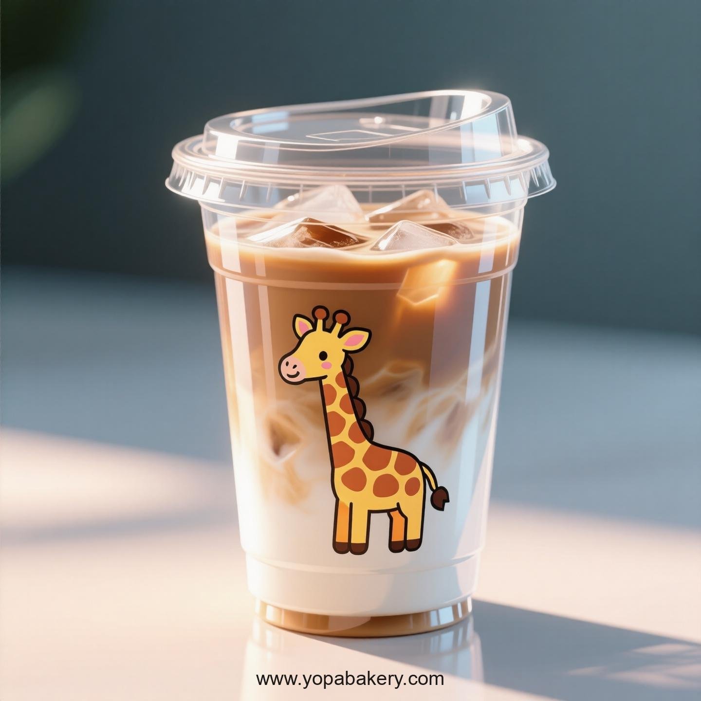 Giraffe Themed Clear Plastic Cups - Disposable PP & PET Coffee Cups with Lids
