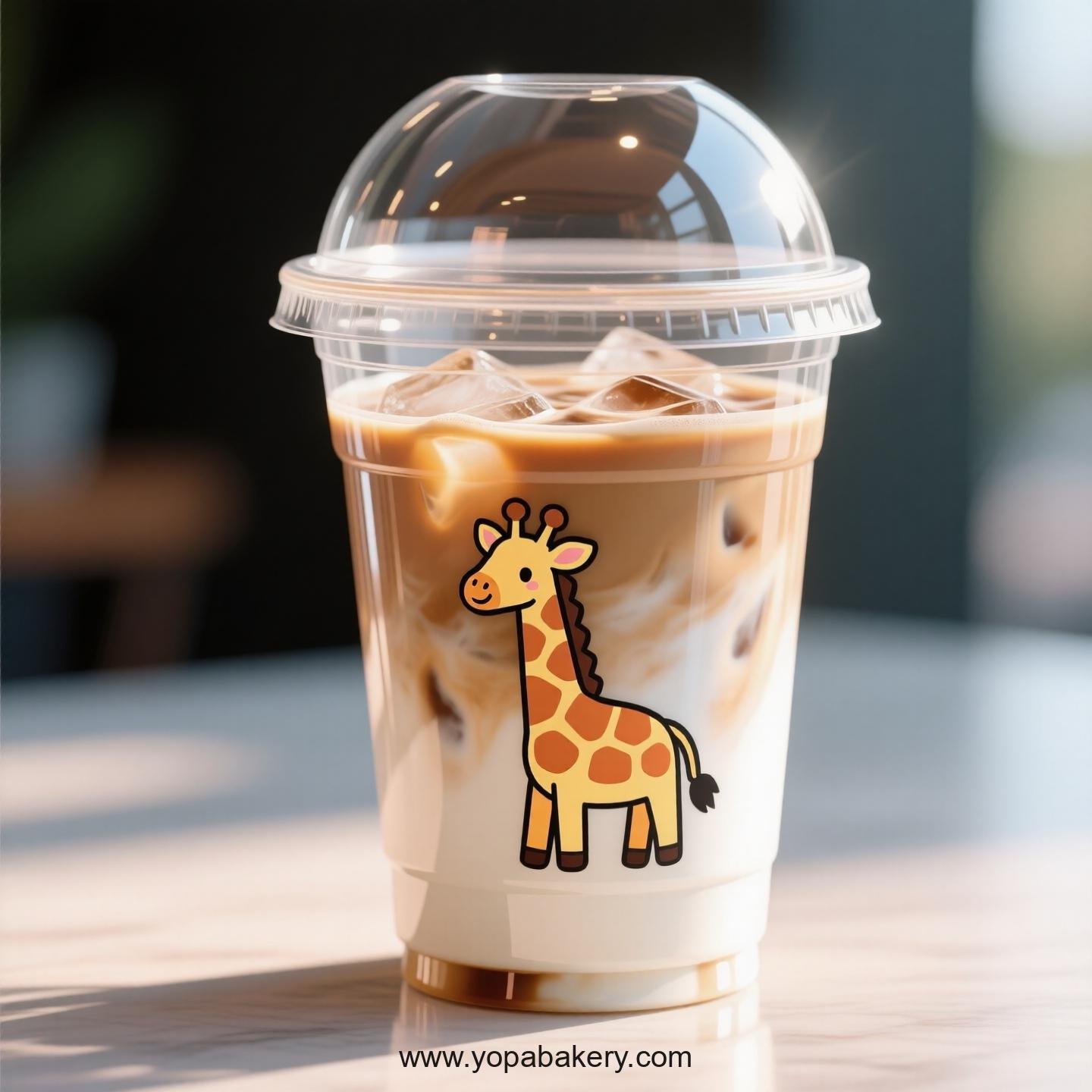 Giraffe Themed Clear Plastic Cups - Disposable PP & PET Coffee Cups with Lids