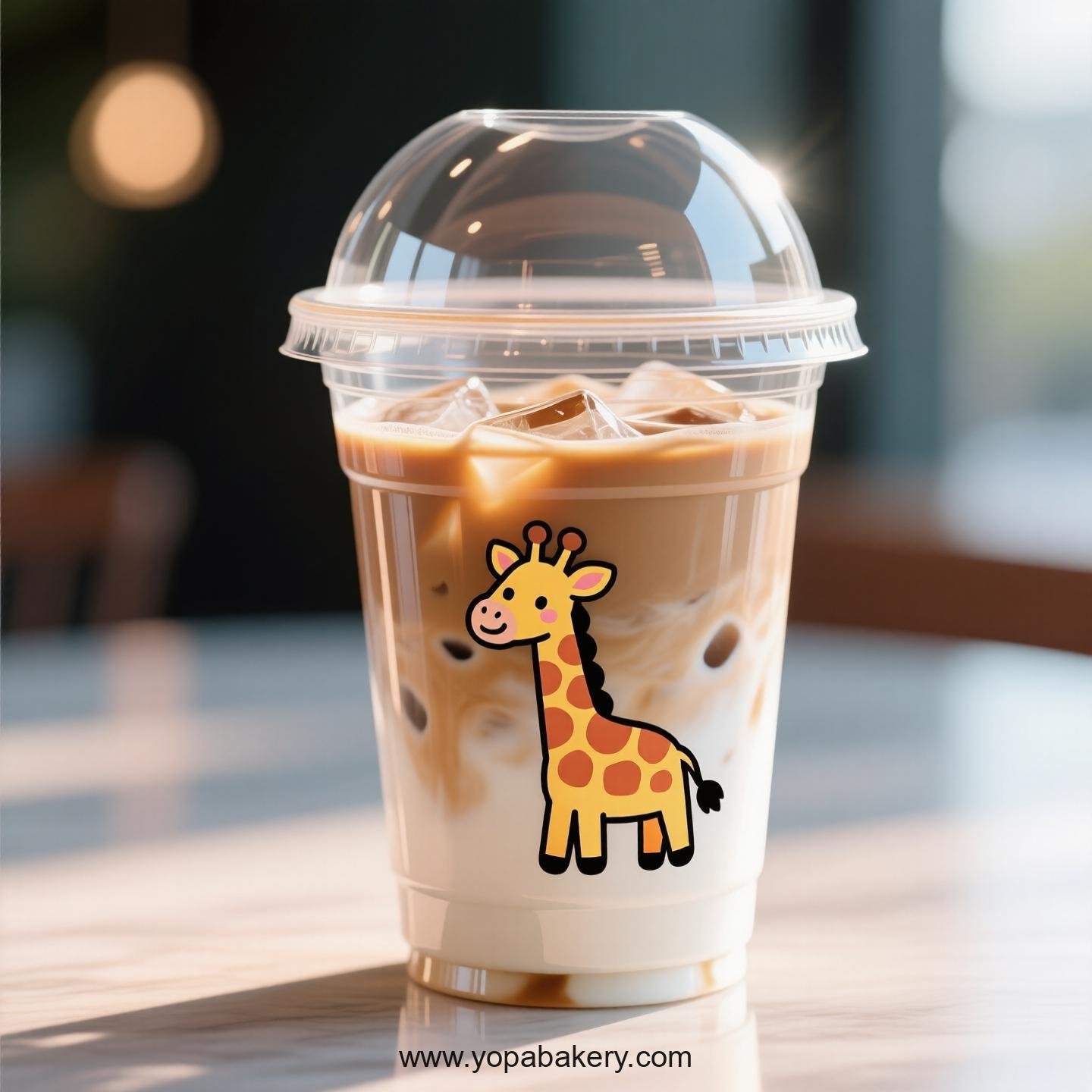 Giraffe Themed Clear Plastic Cups - Disposable PP & PET Coffee Cups with Lids
