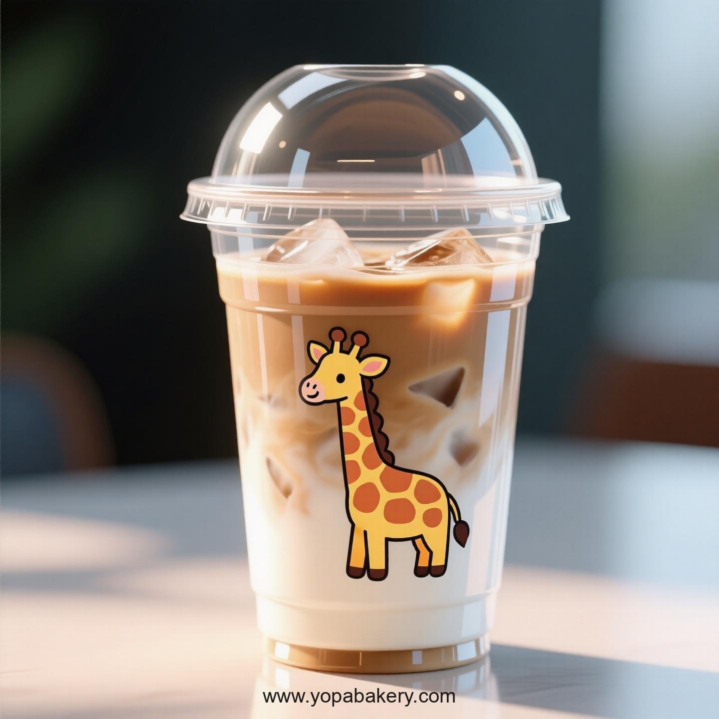 Giraffe Themed Clear Plastic Cups - Disposable PP & PET Coffee Cups with Lids