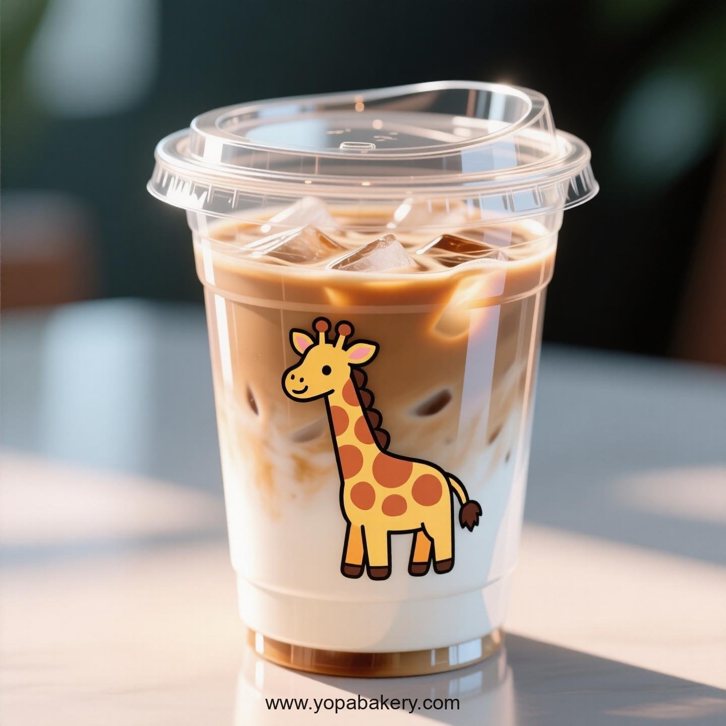 Giraffe Themed Clear Plastic Cups - Disposable PP & PET Coffee Cups with Lids