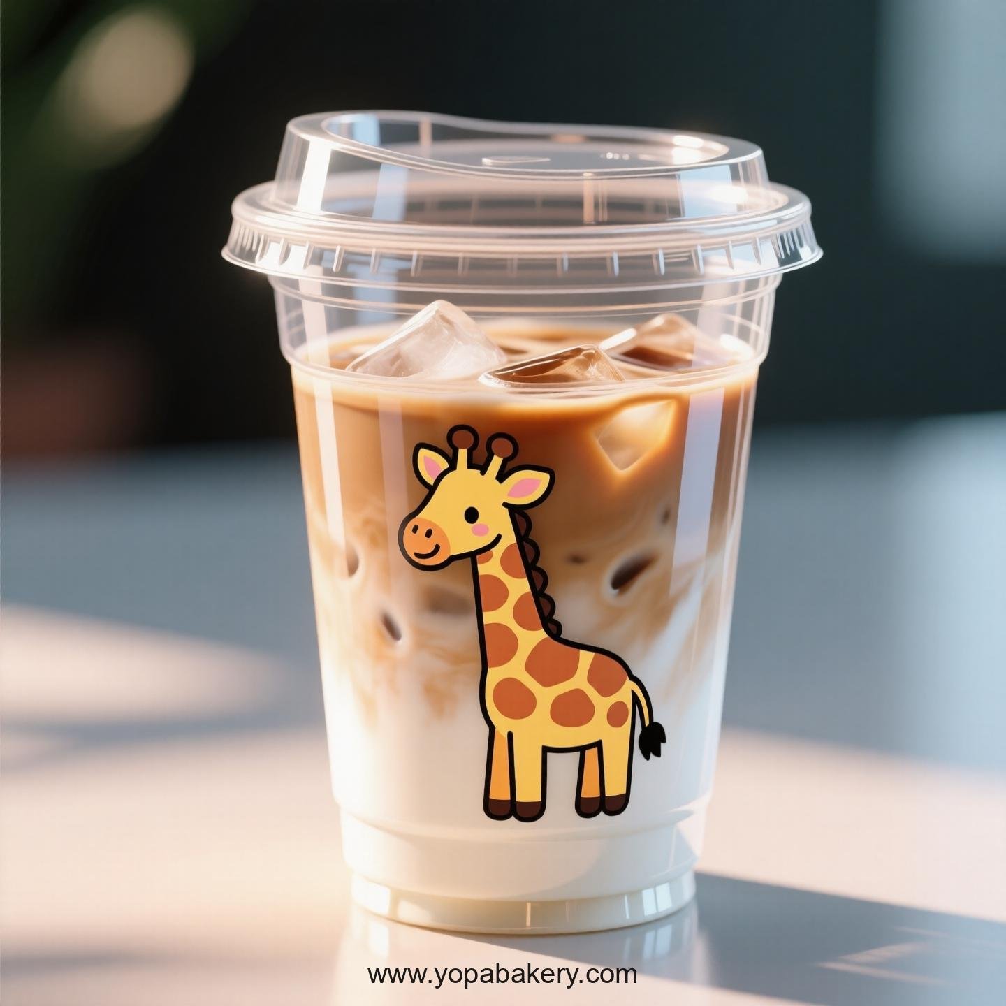 Giraffe Themed Clear Plastic Cups - Disposable PP & PET Coffee Cups with Lids