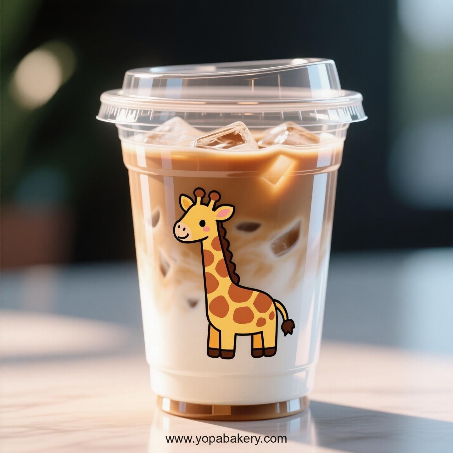 Giraffe Themed Clear Plastic Cups - Disposable PP & PET Coffee Cups with Lids