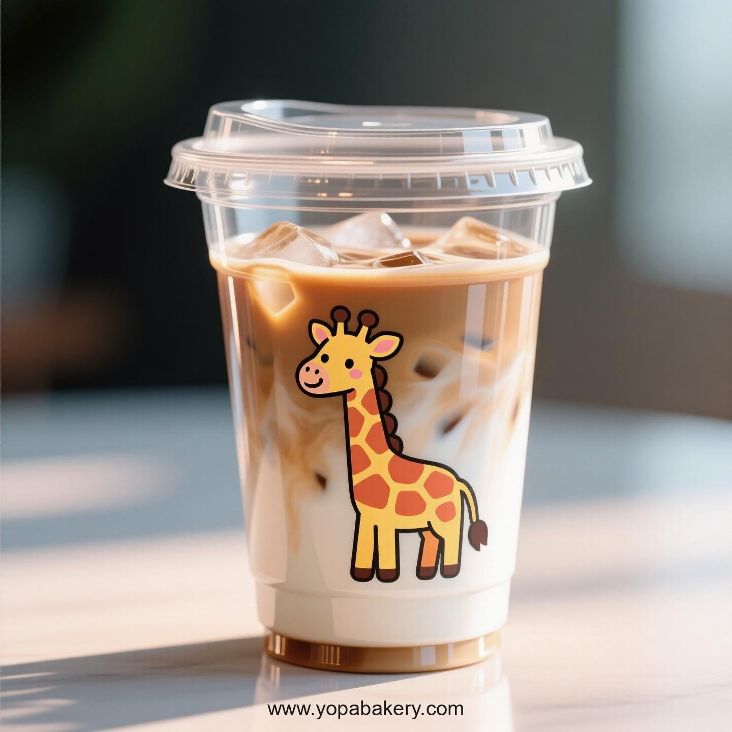 Giraffe Themed Clear Plastic Cups - Disposable PP & PET Coffee Cups with Lids