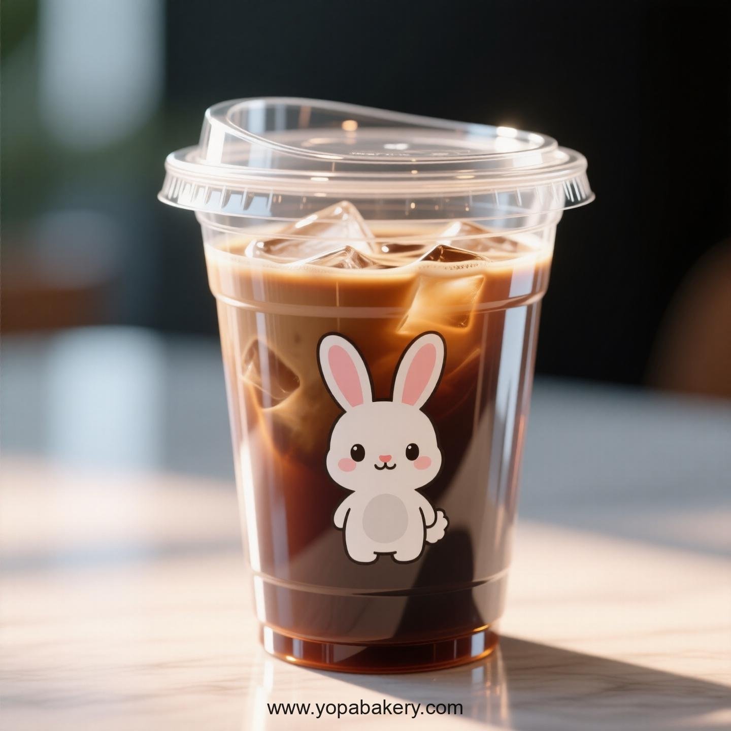 Hare Themed Clear Plastic Cups - Disposable PP & PET Coffee Cups with Lids