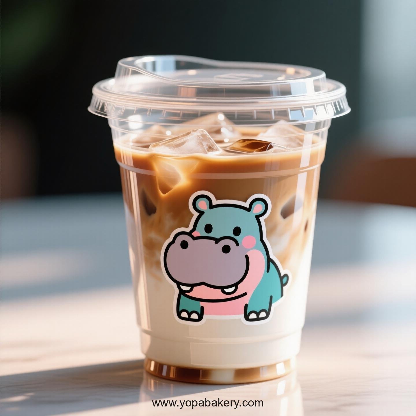 Hippopotamus Themed Clear Plastic Cups - Disposable PP & PET Coffee Cups with Lids
