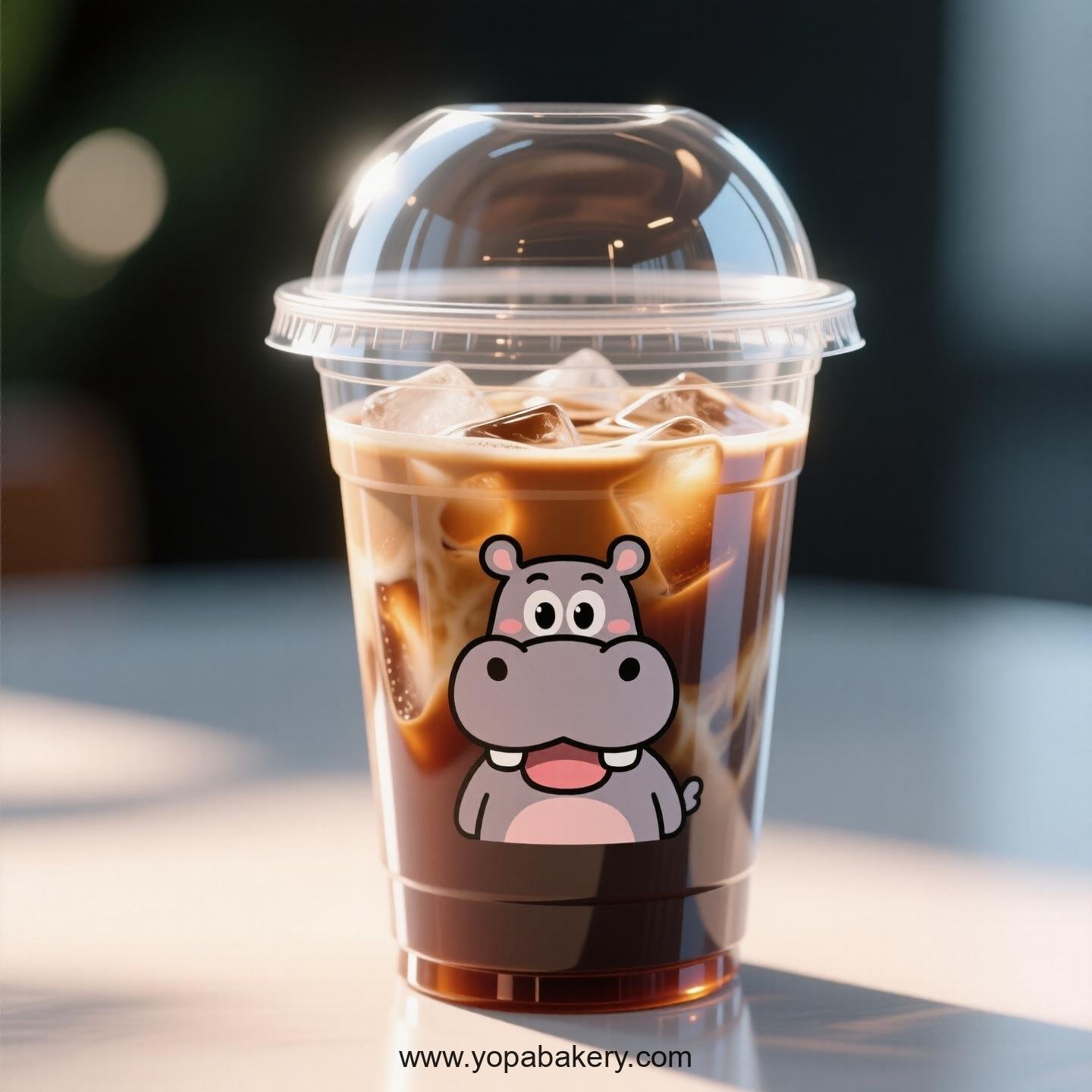 Hippopotamus Themed Clear Plastic Cups - Disposable PP & PET Coffee Cups with Lids